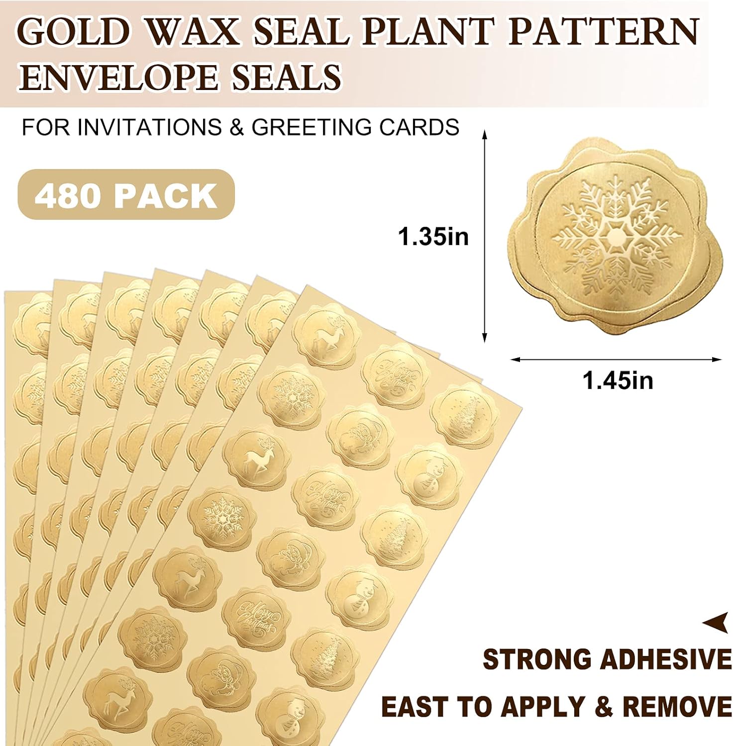 480 Pcs Gold Foil Christmas Envelope Stickers