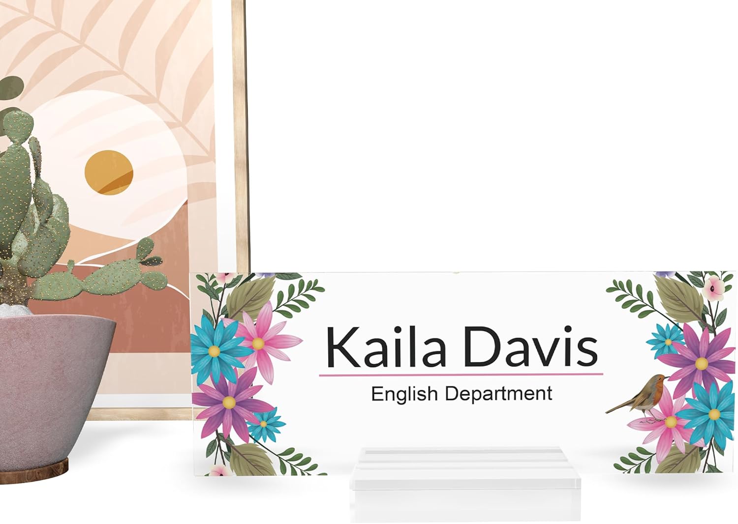 Frosted White Name Plate with Wooden Stand - Personalized Acrylic Desk Sign