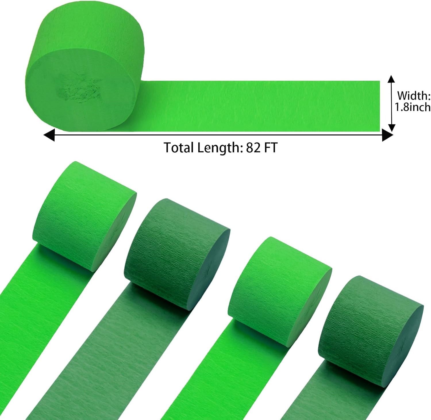 Light Green and Dark Green Crepe Paper Streamers 4 Rolls