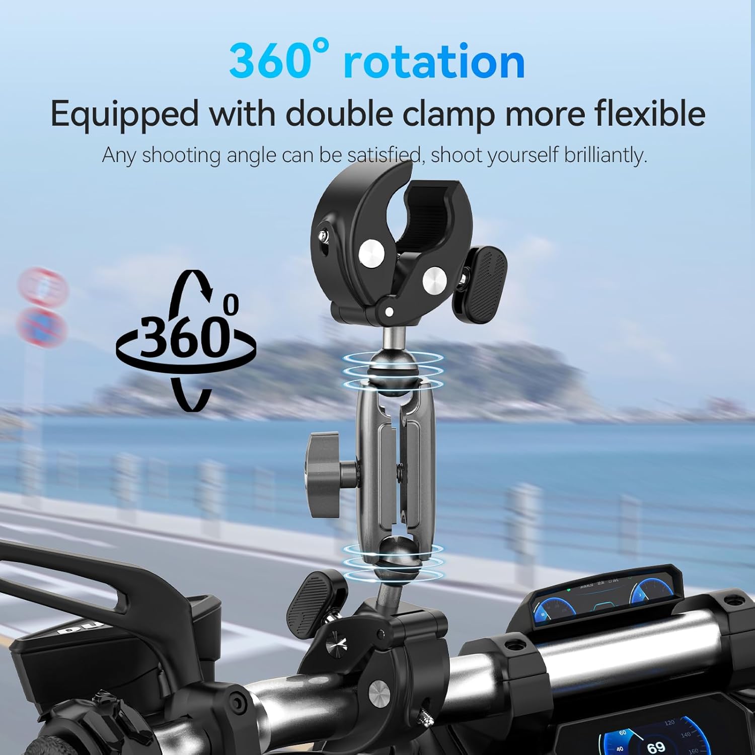 TELESIN 360 Dual Ball Clamp Mount for GoPro and Action Cameras