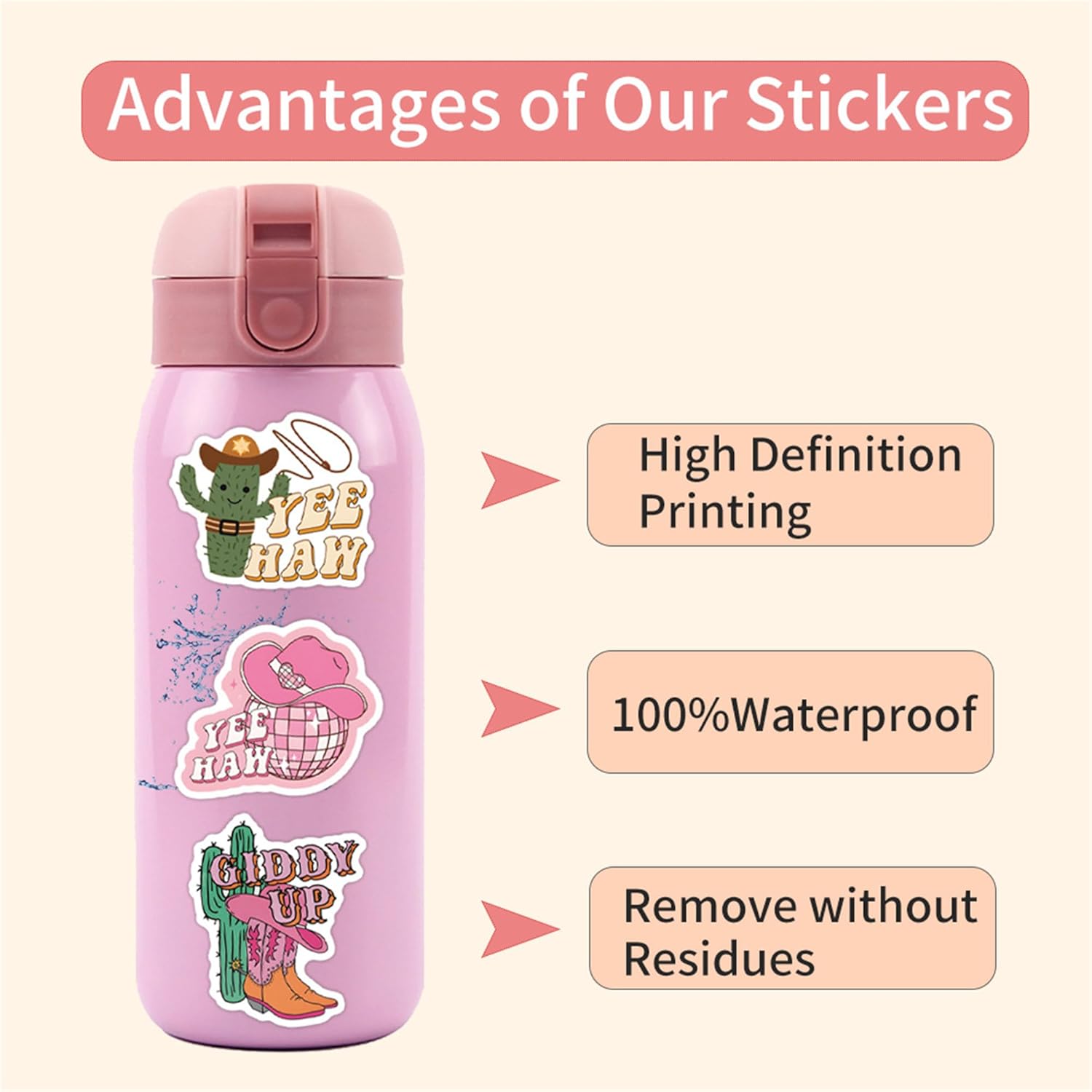 Disco Cowgirl Stickers 110PCS Pack Pink Vinyl Decals