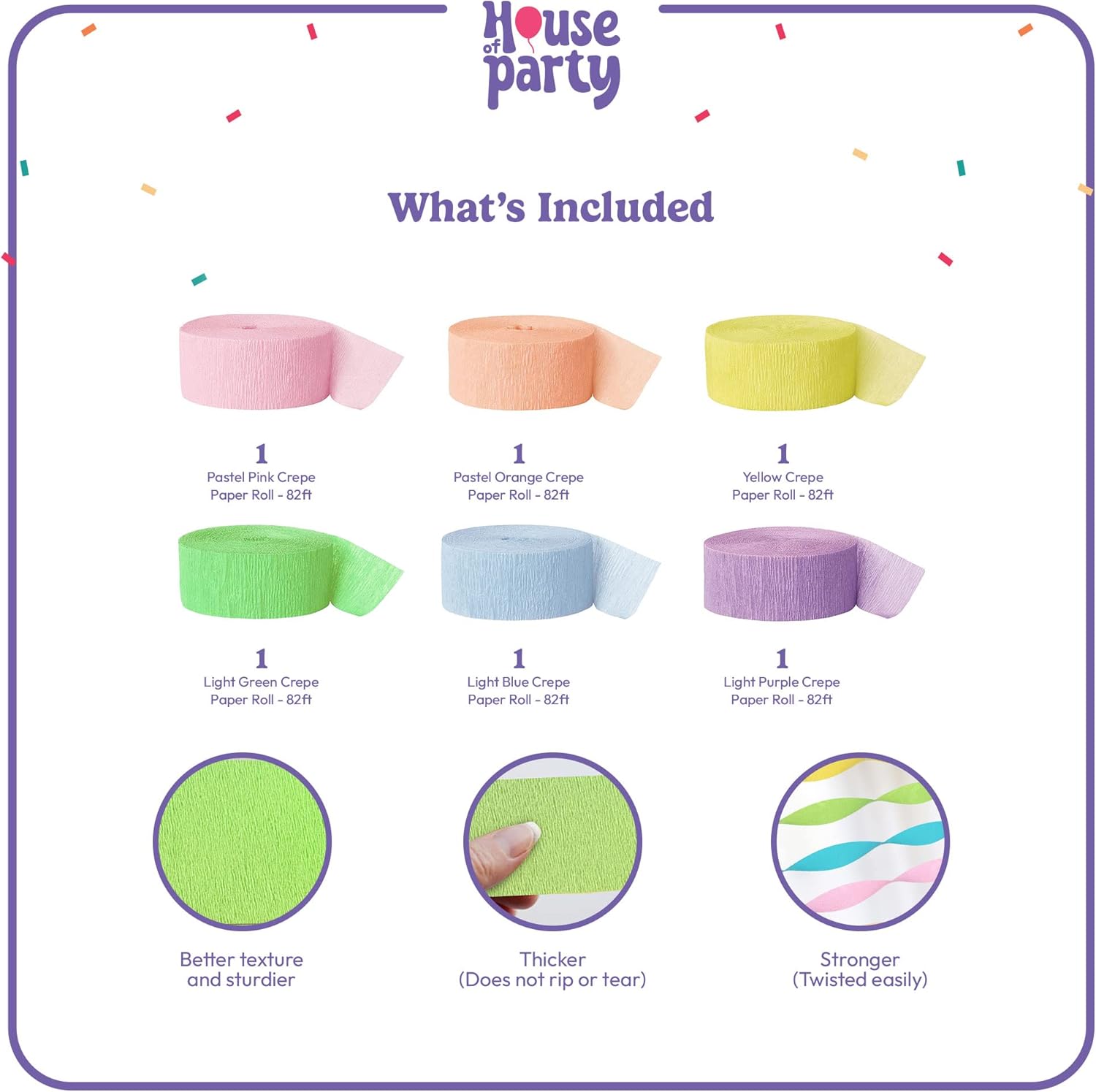 HOUSE OF PARTY Pastel Crepe Paper Streamers - 6 Rolls 492ft Total