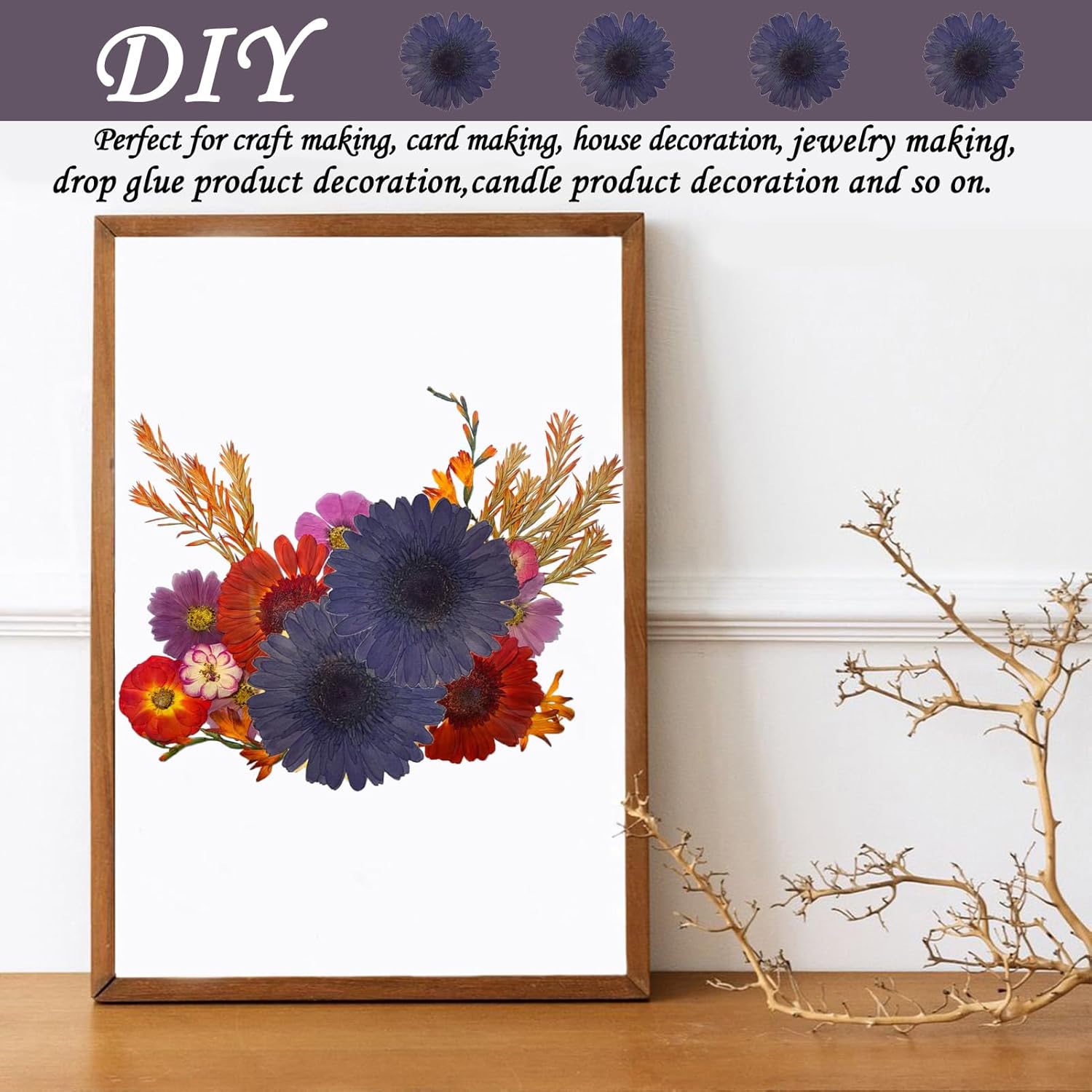 ALJ Large Purple Dried Sunflowers for Resin Crafts