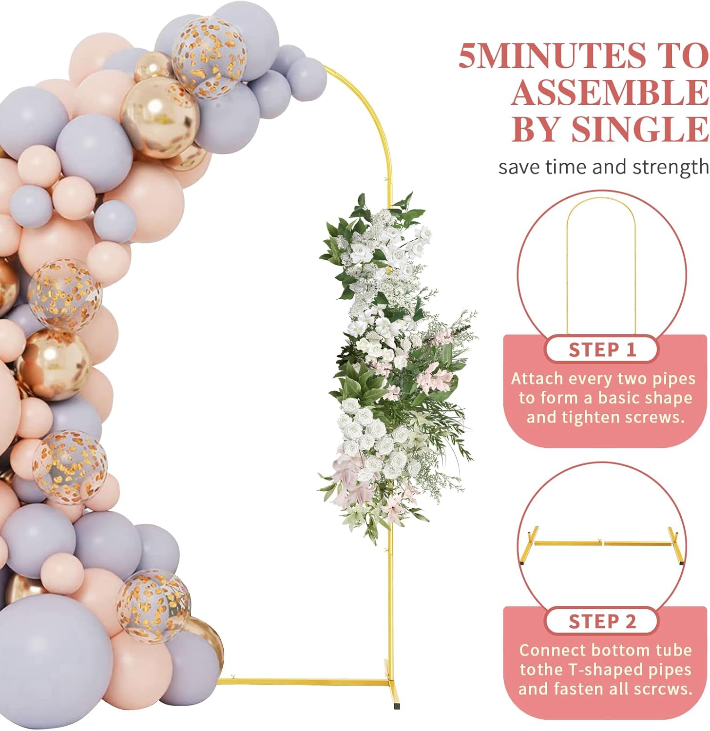 6FT Gold Metal Wedding Arch Backdrop Stand