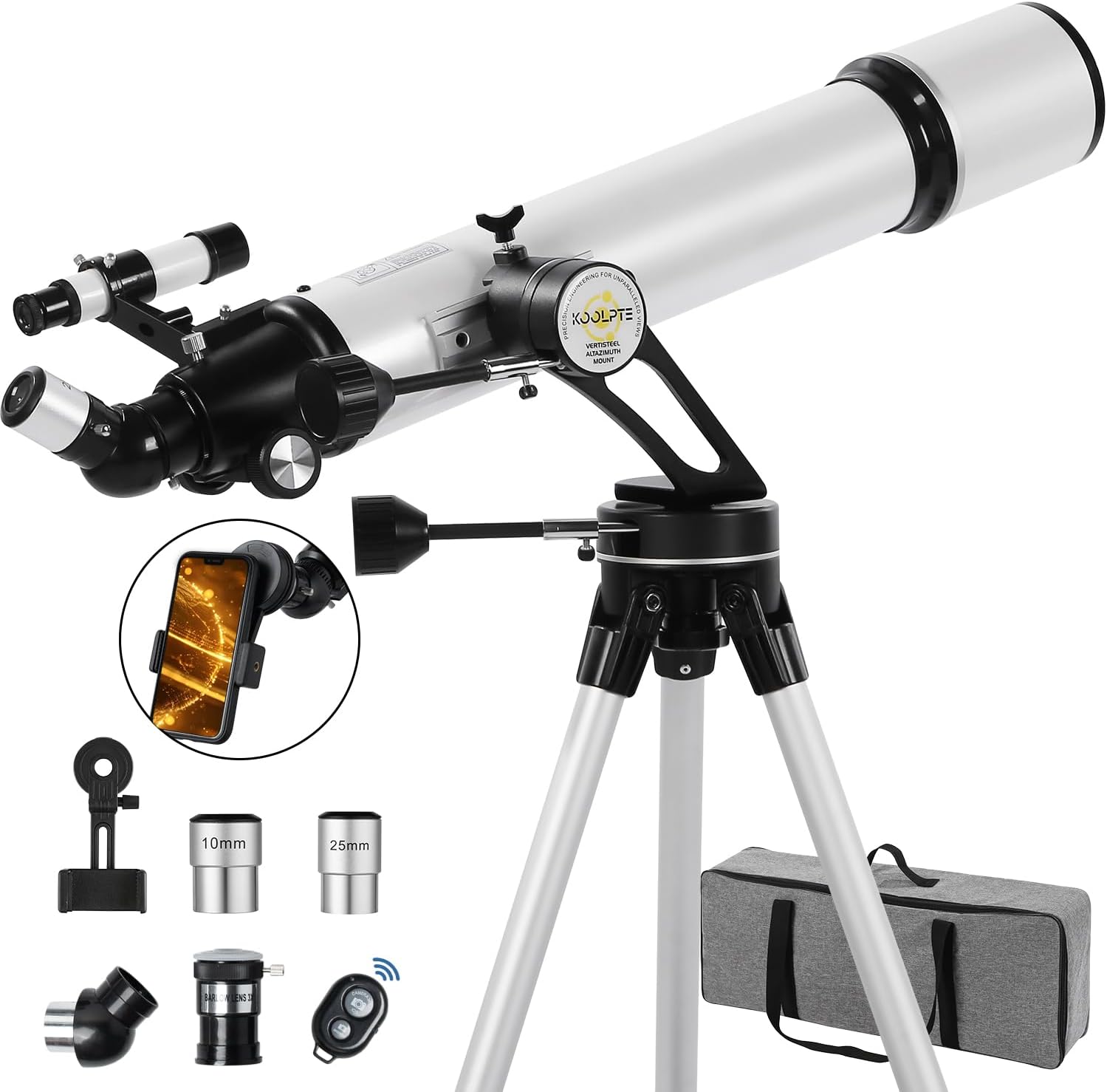 Koolpte 90mm Aperture Telescope with AZ Mounting Base and Phone Adapter