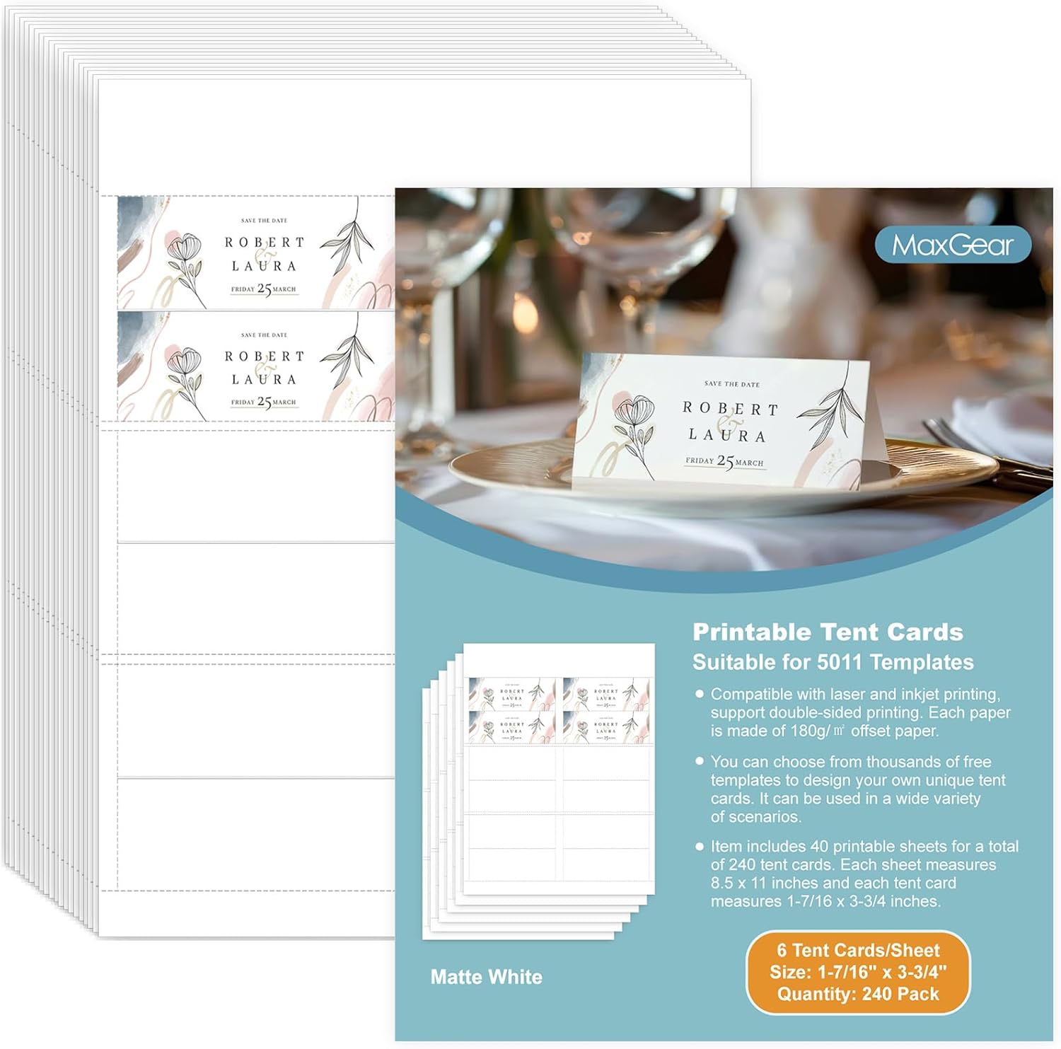 MaxGear 240Pcs Matte White Tent Cards for Table Settings