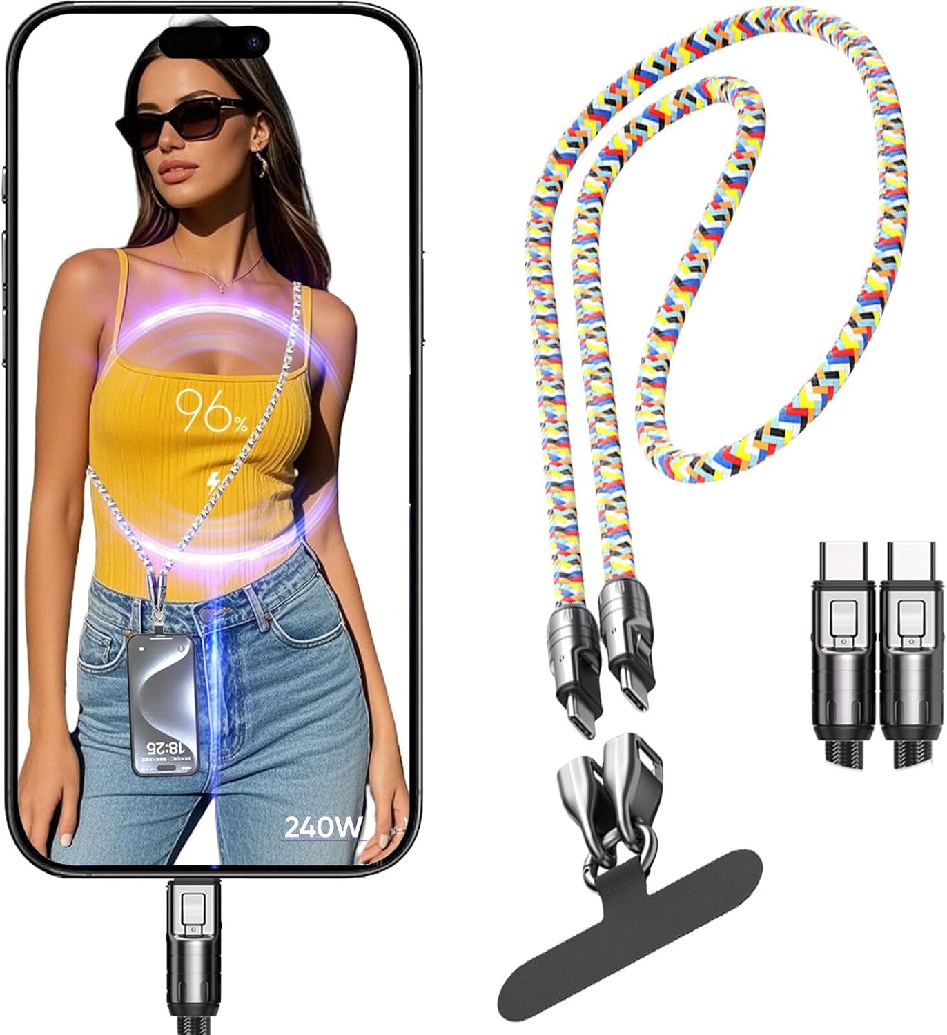 Ephoou 2 in 1 USB-C Lanyard Charging Cable