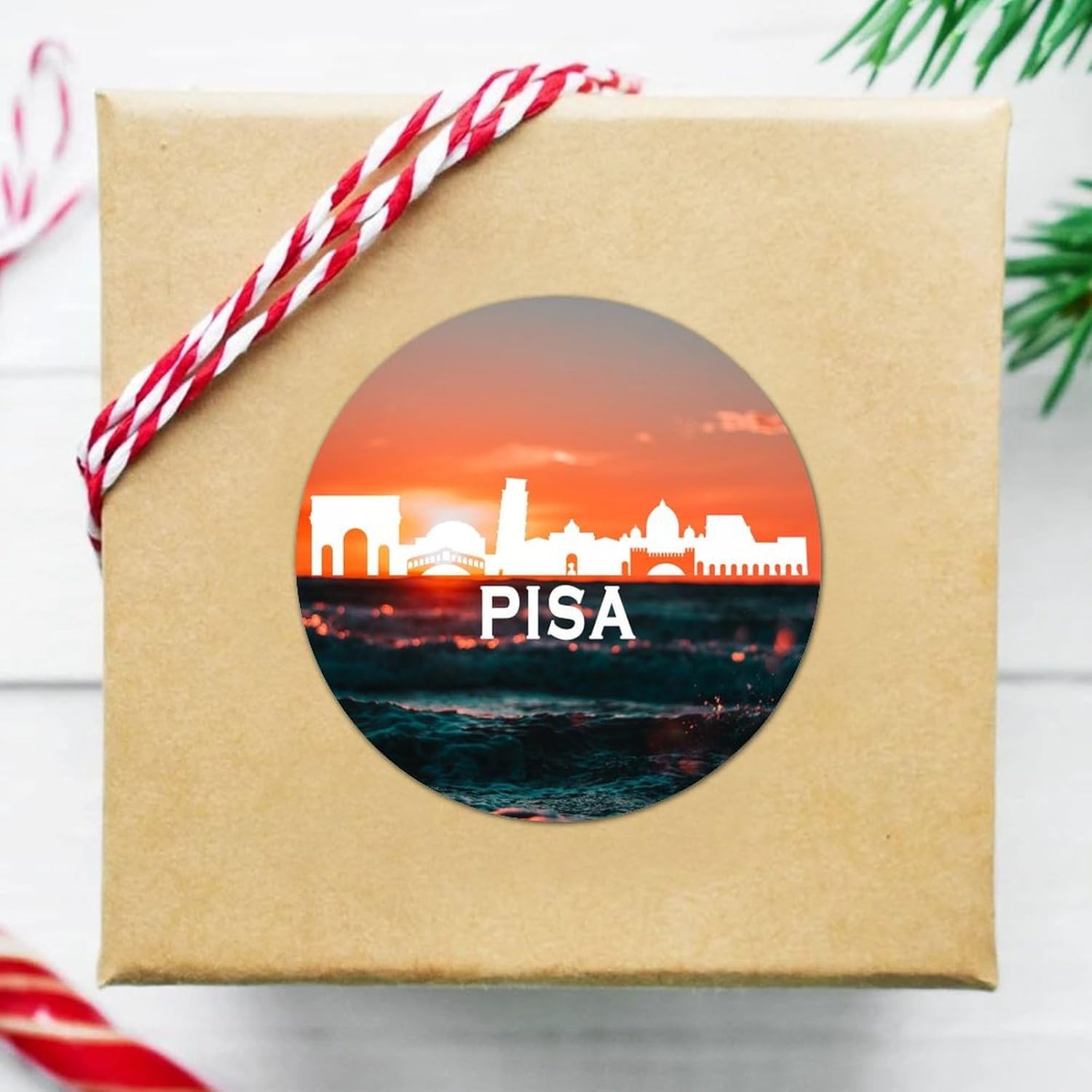 2in Round Label Stickers 100pcs Pisa City Skyline Decals