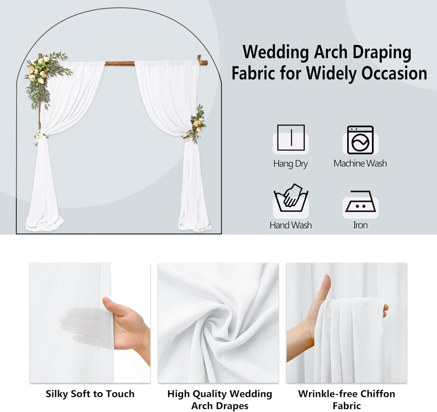 4 Panels Chiffon Wedding Arch Drapes White 20ft x 28in