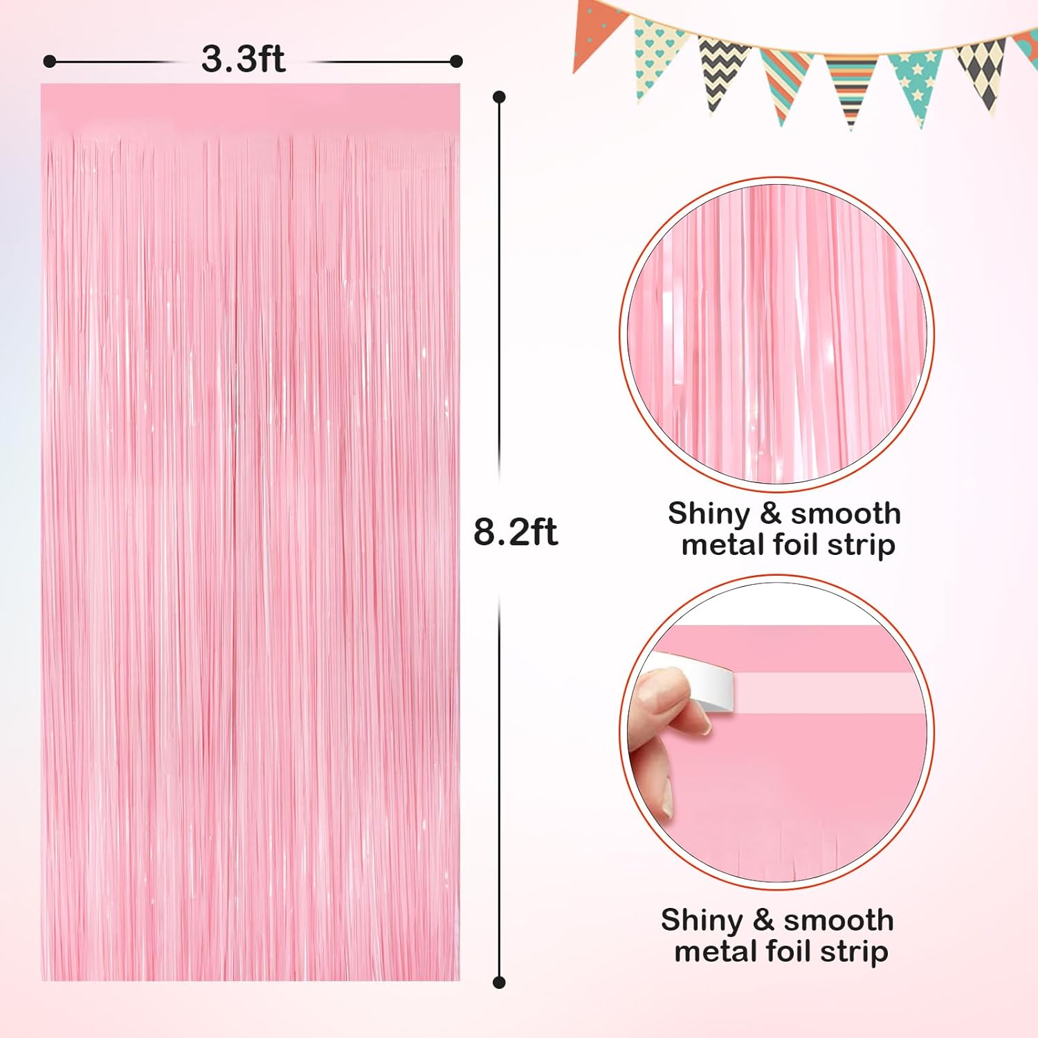 Pastel Pink Metallic Tinsel Fringe Curtains 2 Pack