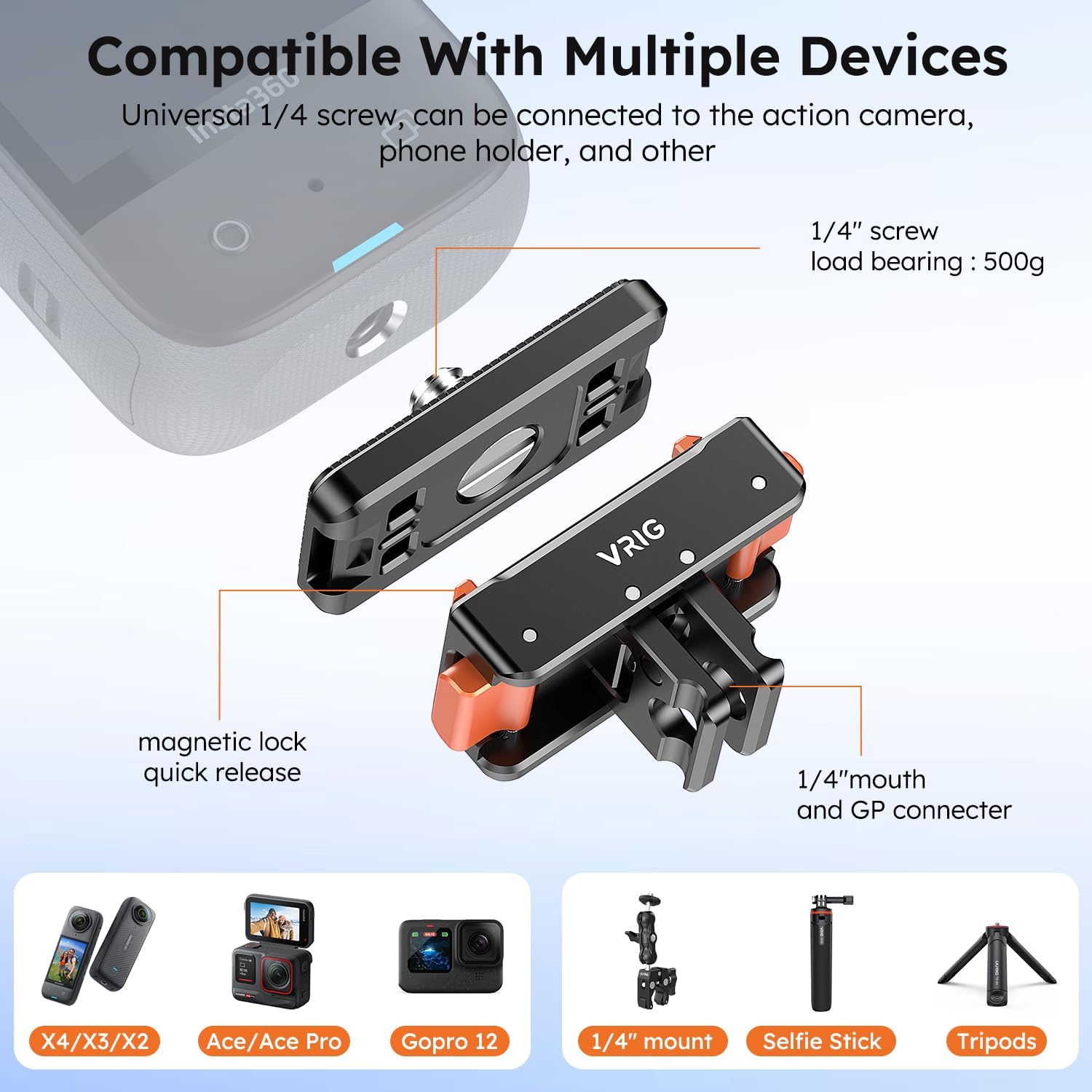 VRIG Magnetic Quick Release Mount for Insta360 Ace Pro2 X5 X4 X3
