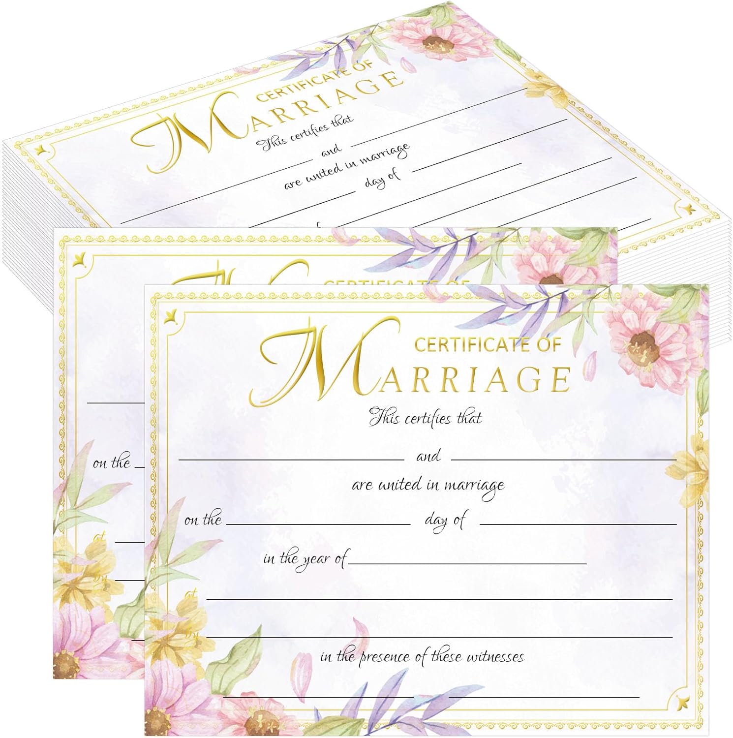 25 Pcs Gold Foil Wedding Certificates 11x85 Inch Blank Ceremony Paper