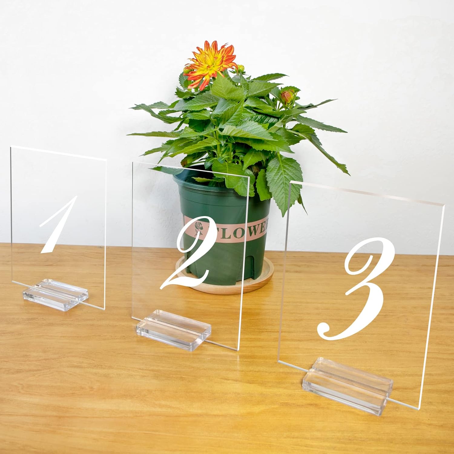 Acrylic Place Card Holder - 3 Inch Clear Table Number Display Stand 10 Pack
