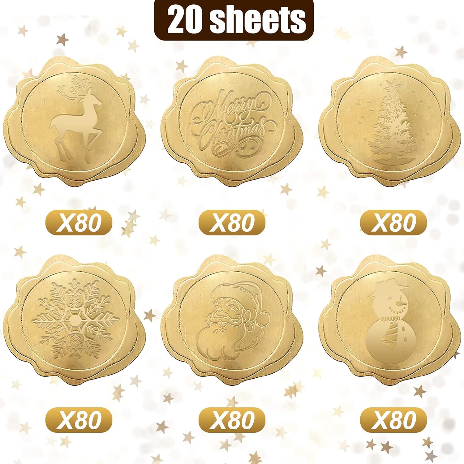 480 Pcs Gold Foil Christmas Envelope Stickers