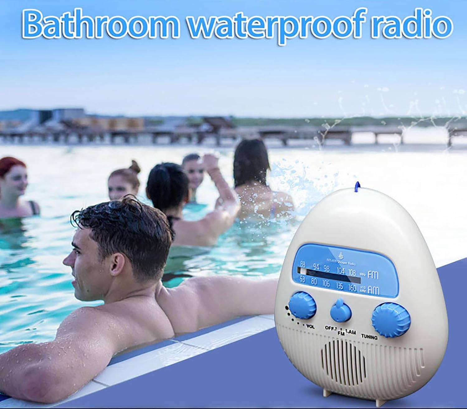 Shower Radio with AM FM Splash Proof and Rotating Knob