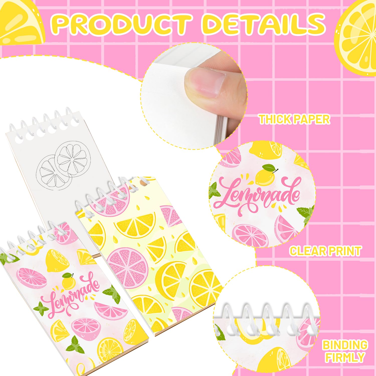 Lemon Mini Spiral Notebooks 24 Pcs Party Favors