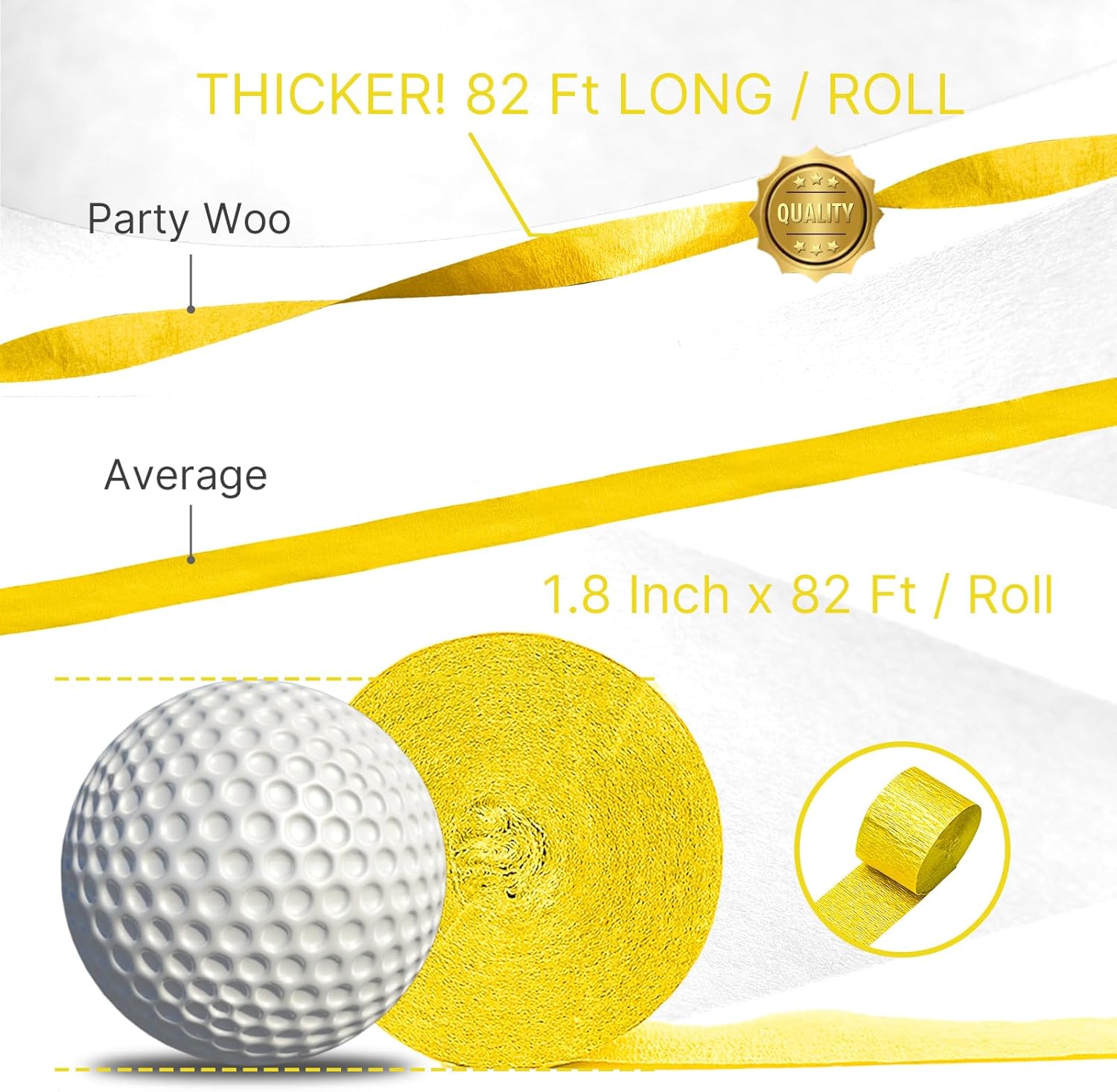 PartyWoo Crepe Paper Streamers 4 Rolls Yellow