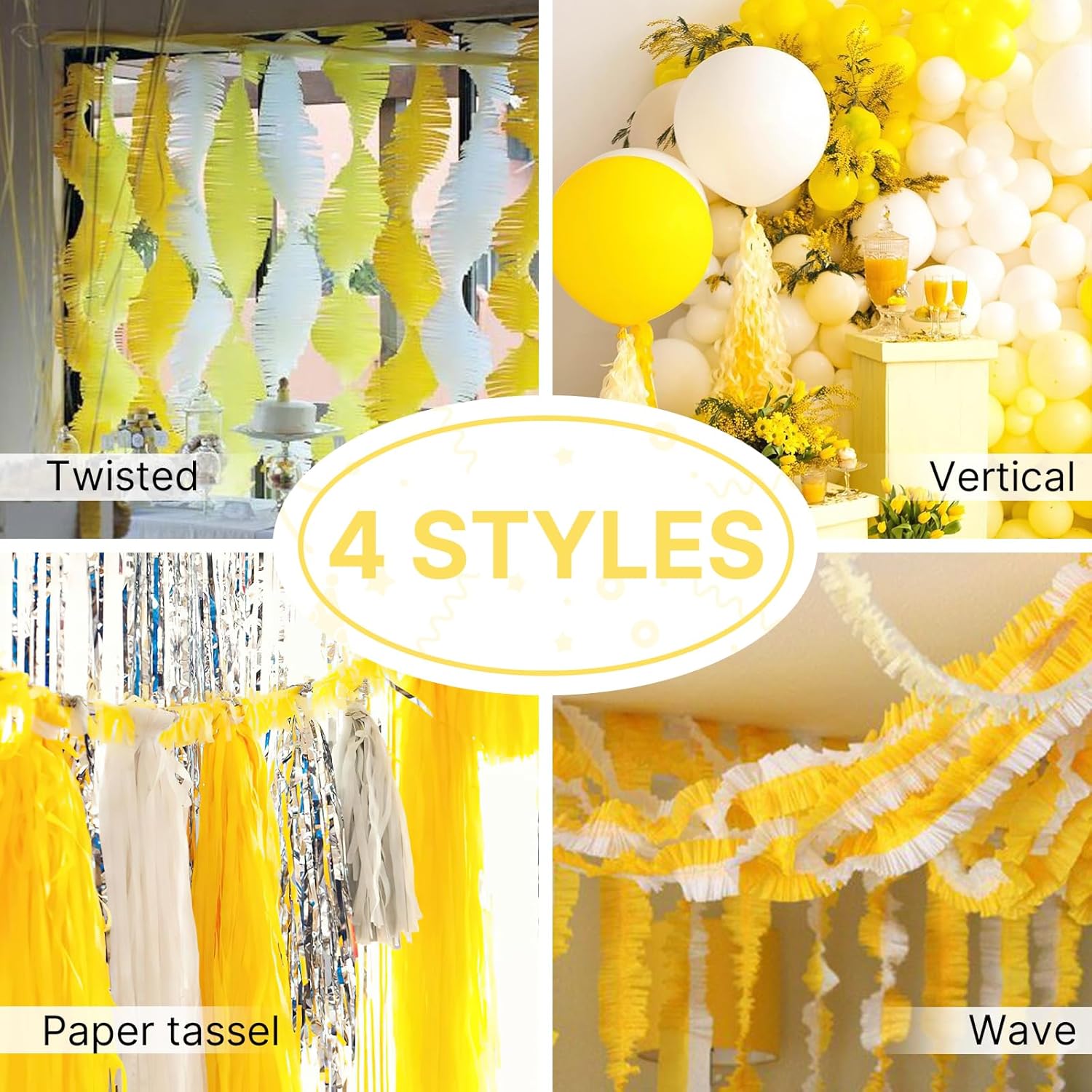PartyWoo Crepe Paper Streamers 4 Rolls Yellow