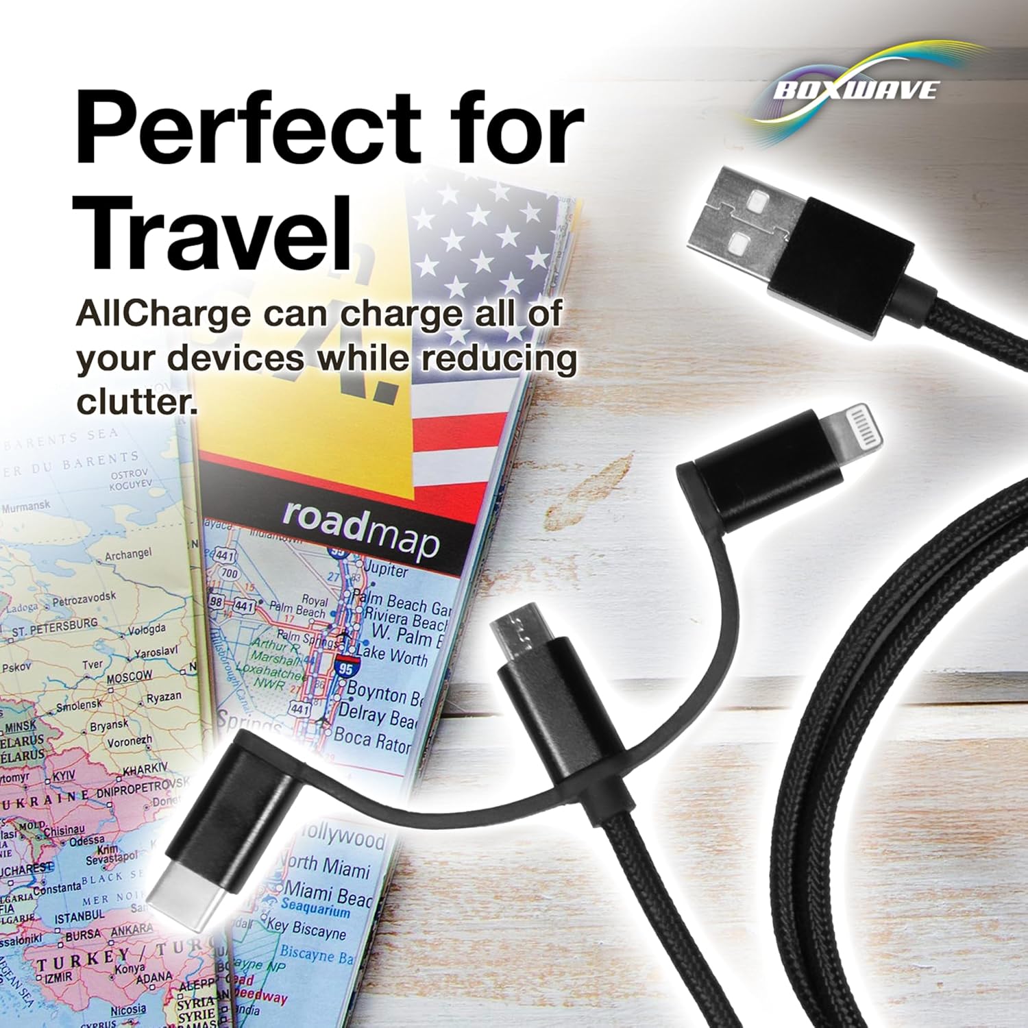 BoxWave AllCharge 3-in-1 USB Cable - Jet Black