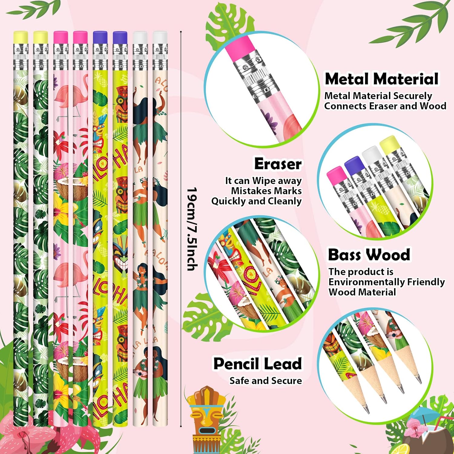 Geyee 36 Pcs Hawaiian Shark Themed Pencils