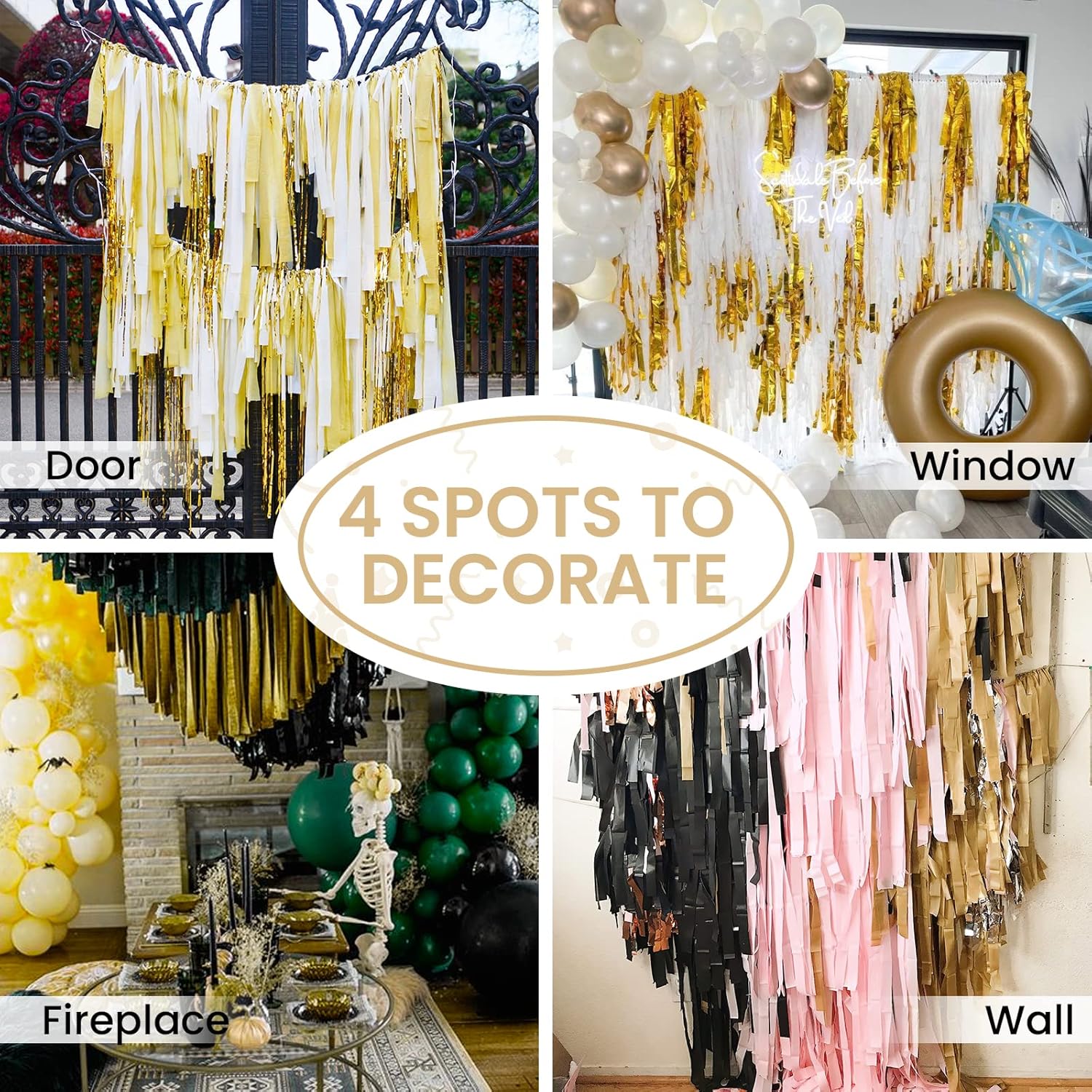 PartyWoo Gold Crepe Paper Streamers 4 Rolls 328ft