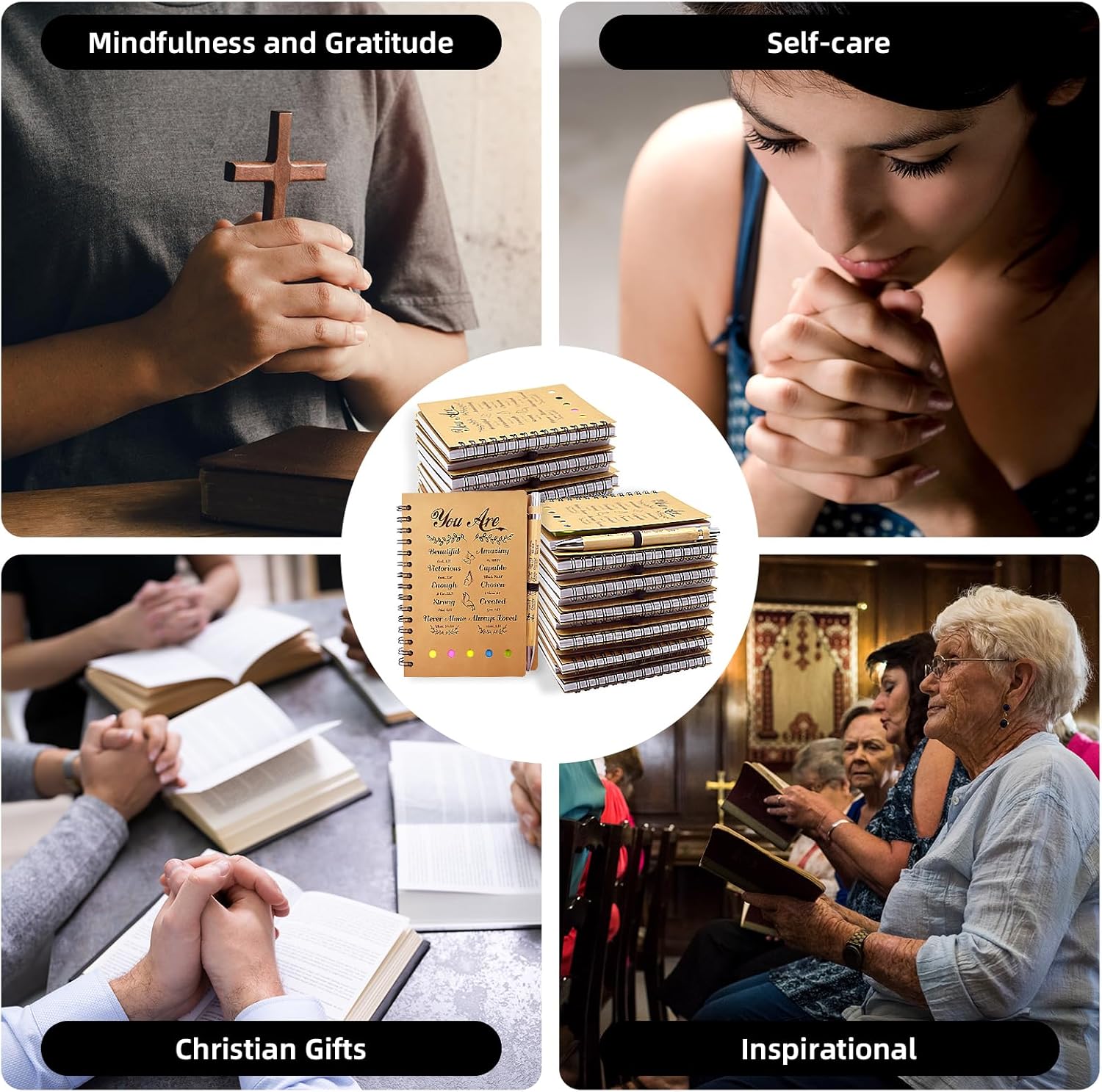 100 PCS Christian Prayer Journal Set with Spiral Notebook and Bamboo Pens
