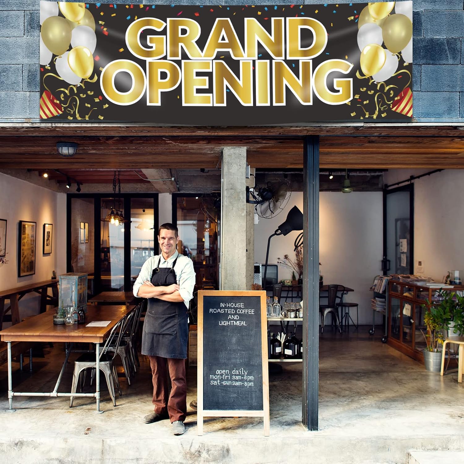 Grand Opening Banner 3x10 ft Oxford Cloth Sign and Hanging Rope
