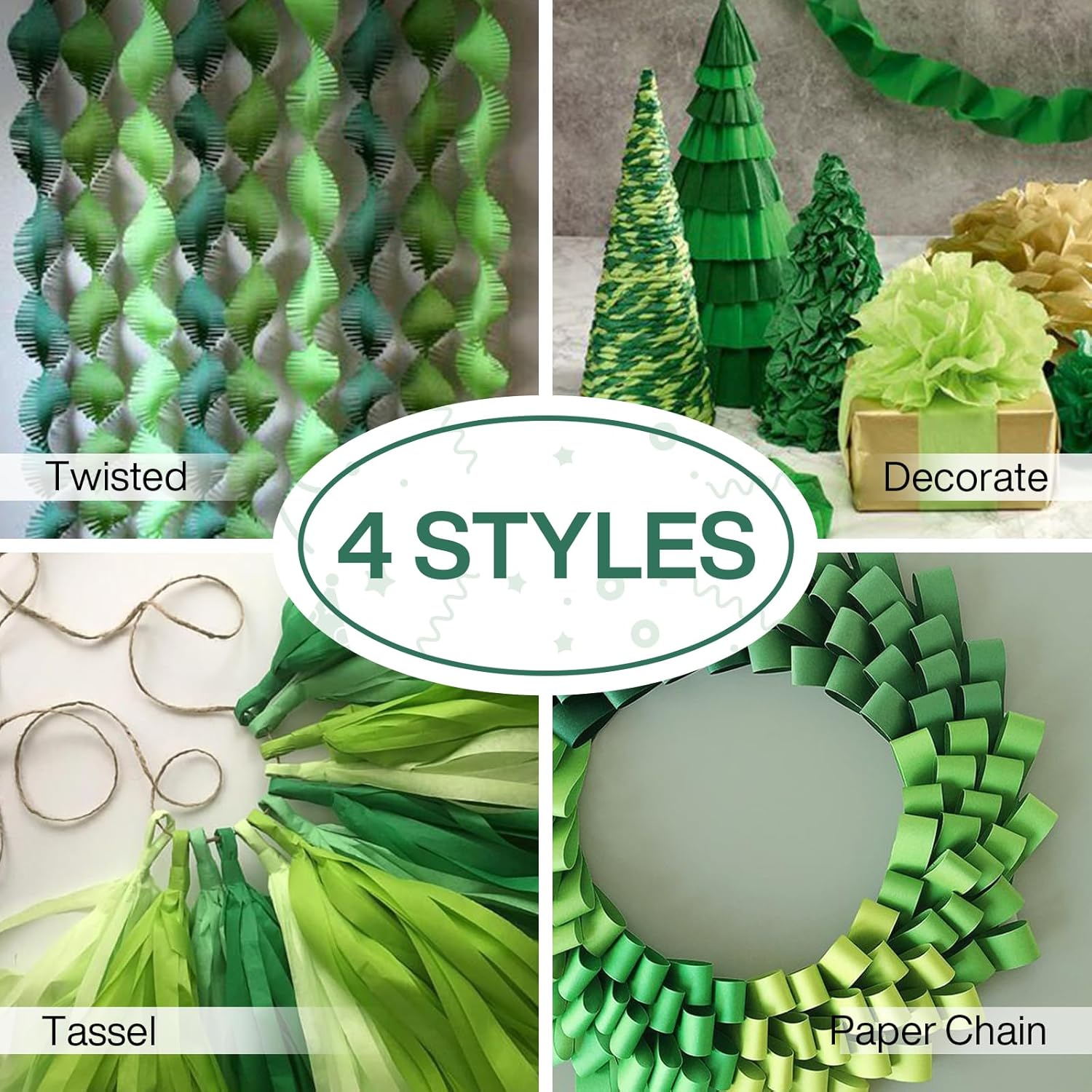 PartyWoo Green Crepe Paper Streamers 6 Rolls 492 Ft Pack