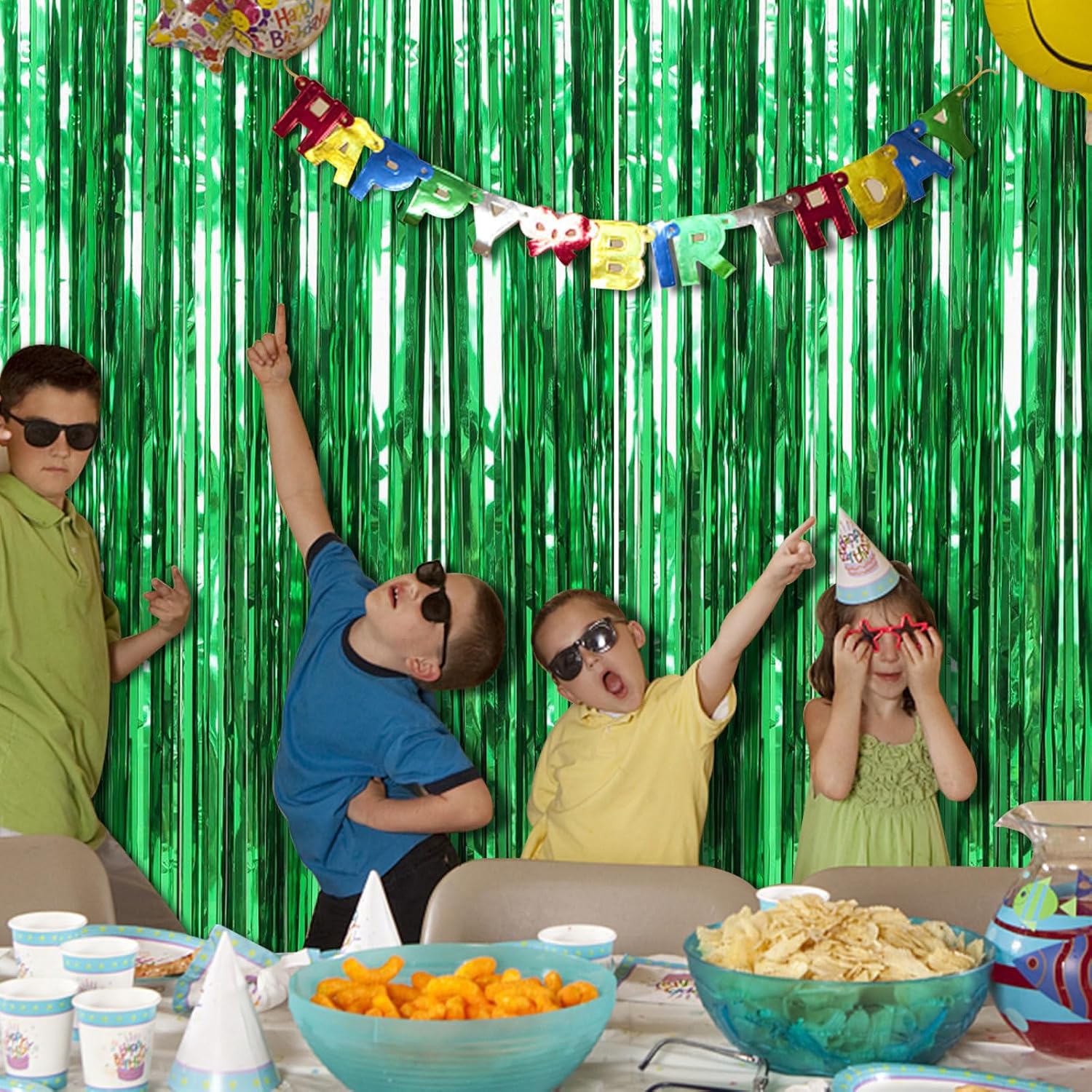 2 Pack Green Foil Streamers Backdrop for Parties and Photo Booths