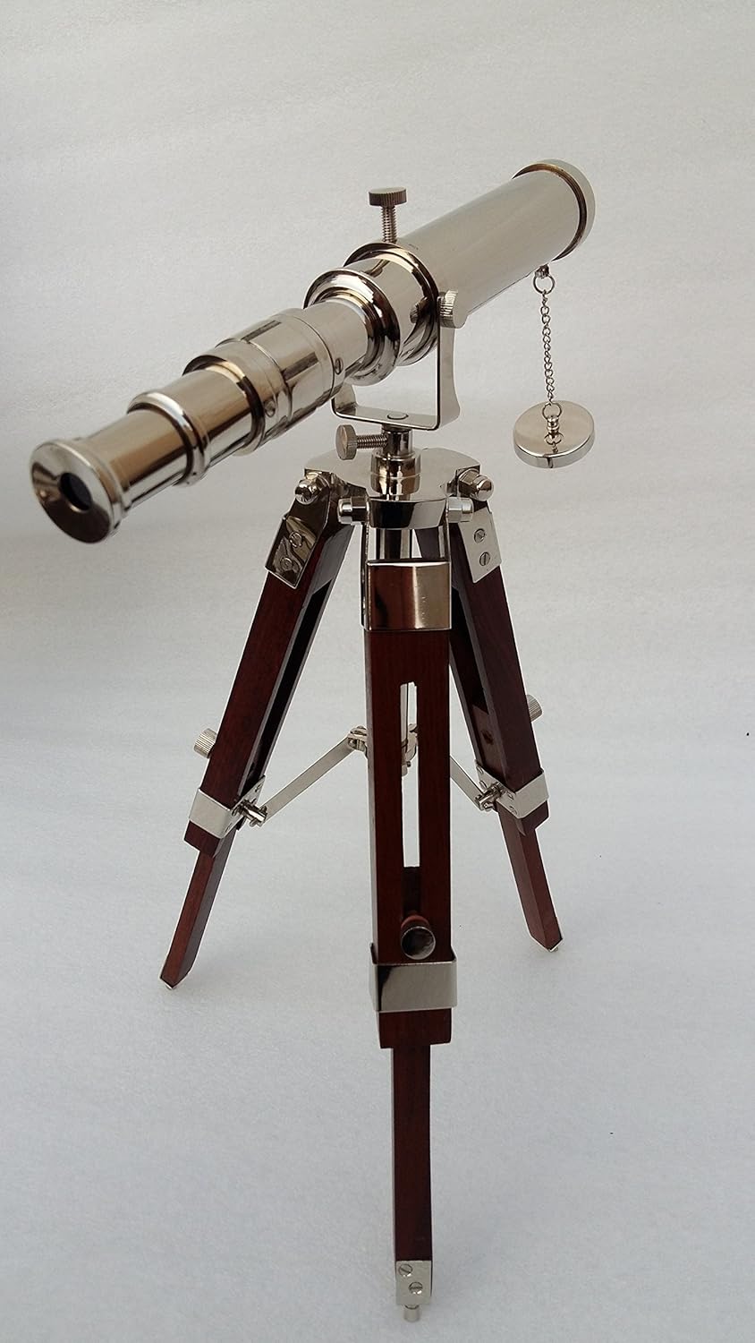 Vintage Brass Nickel Telescope with Tripod Stand
