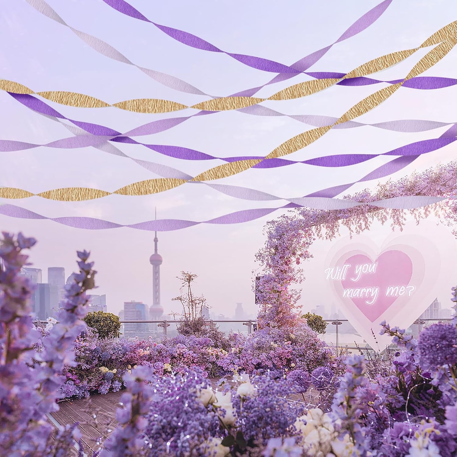 Purple Gold Crepe Paper Streamers 8 Rolls 18 Inch x 82 Ft