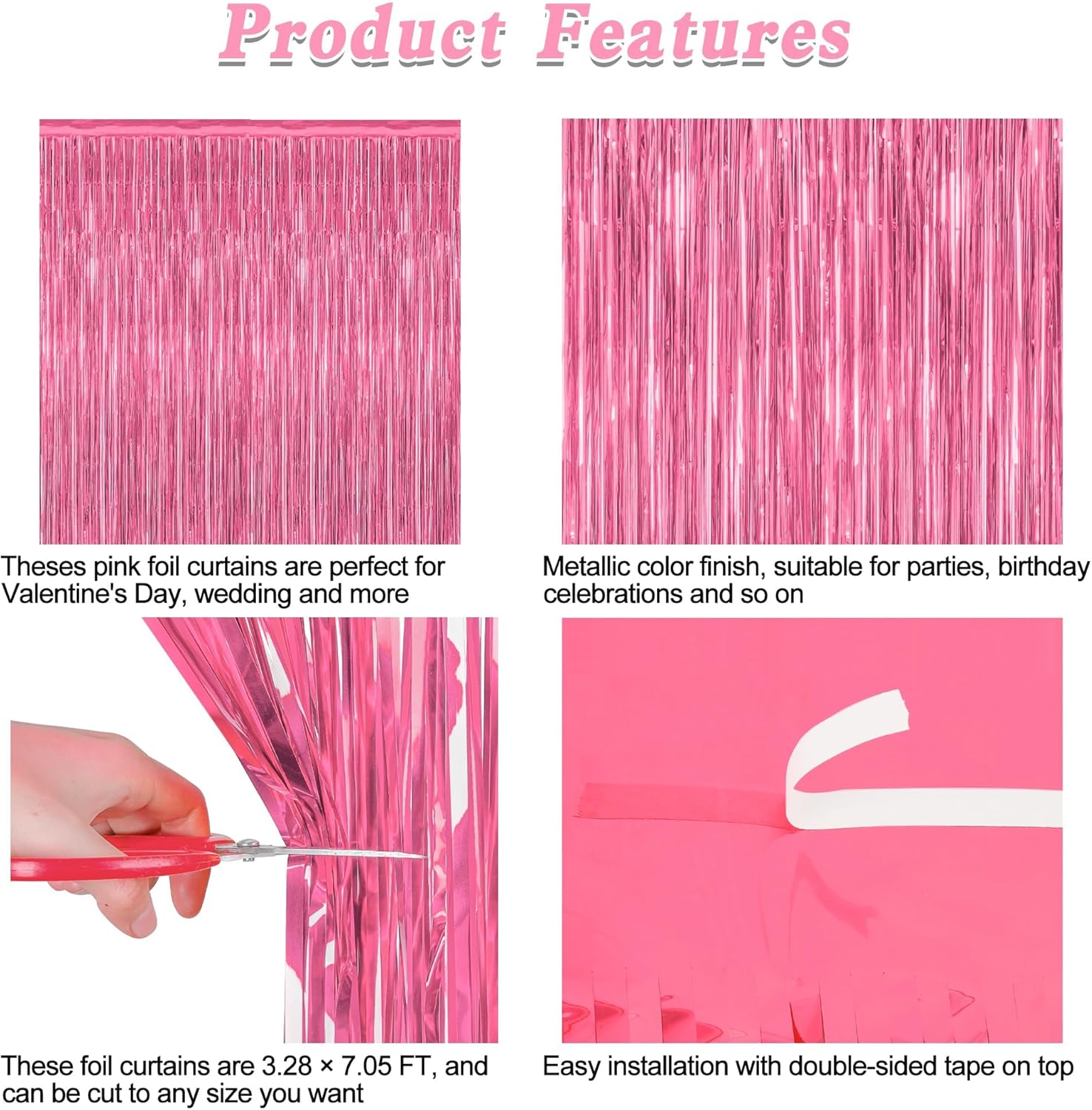 2 Pack Pink Tinsel Backdrop Curtains