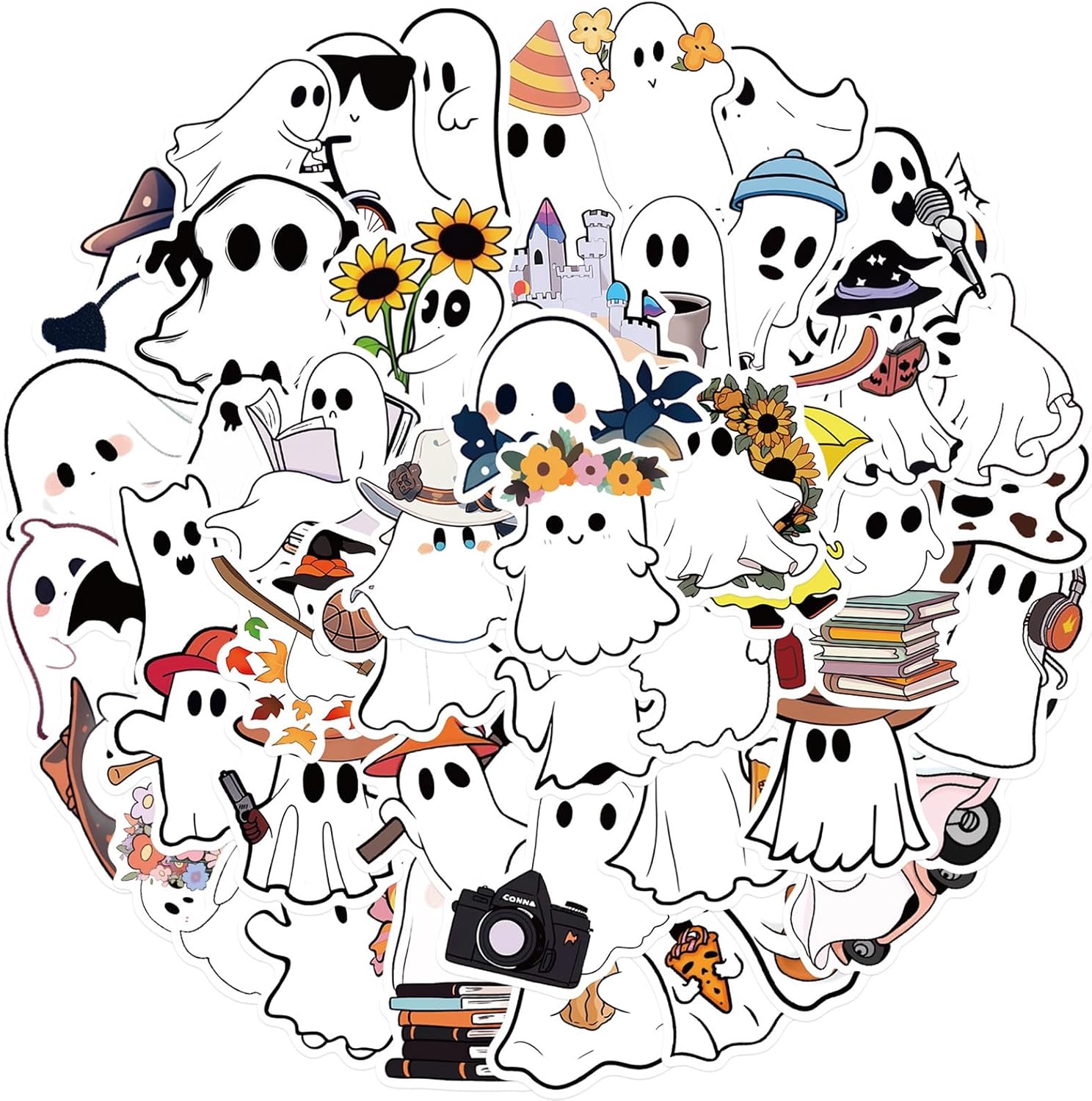 50Pcs Halloween Ghost Theme Stickers for Water Bottles Laptops and Cups