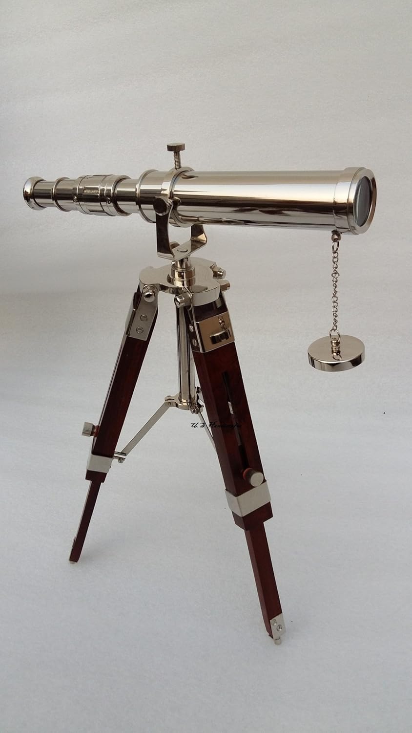 Vintage Brass Nickel Telescope with Tripod Stand