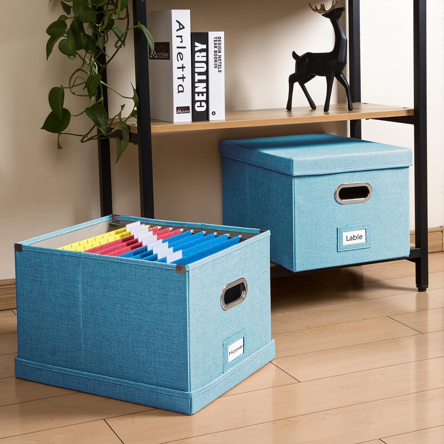 PRANDOM File Organizer Box - Collapsible Letter Legal Blue Storage with Lids