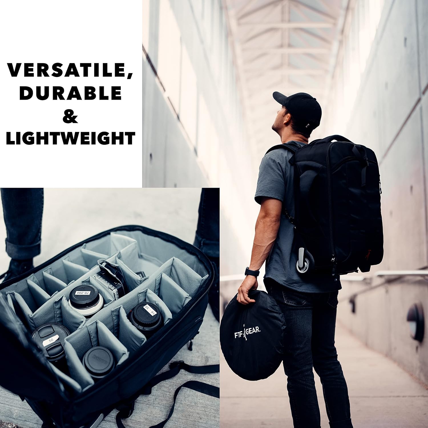 Wheeled Camera Backpack 20 with Telescoping Handle and Detachable Compartments