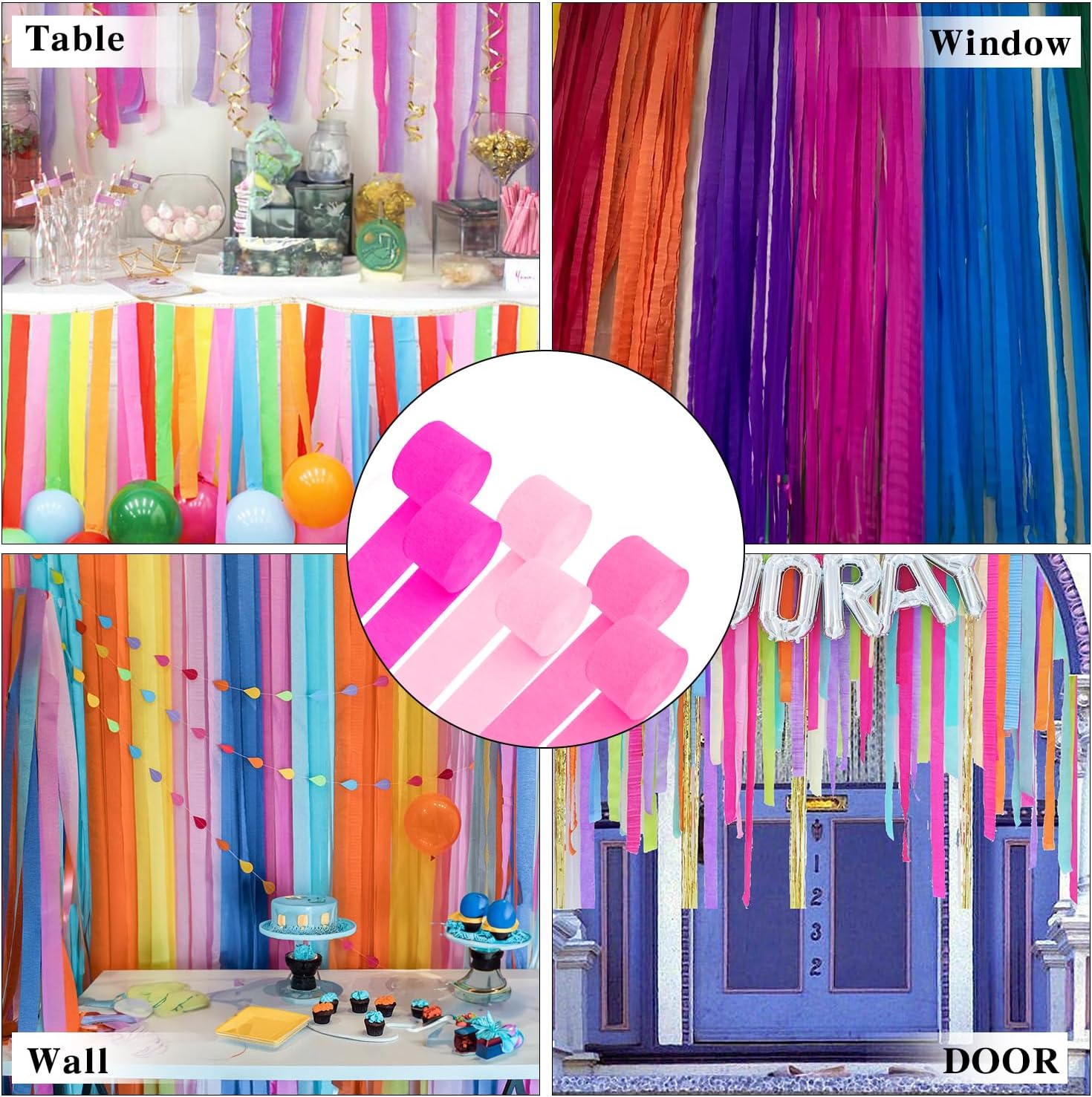 Crepe Paper Streamers - 6 Rolls 492ft Pink Party Decorations