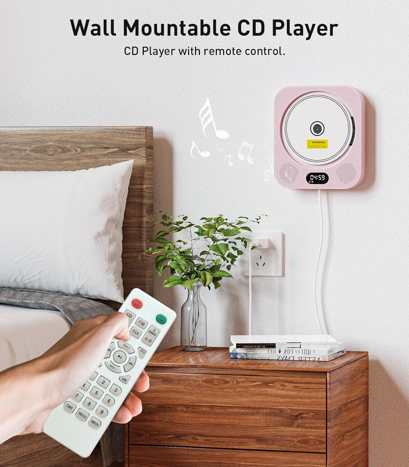 Kpop Pink CD Player with IR Remote and Bluetooth