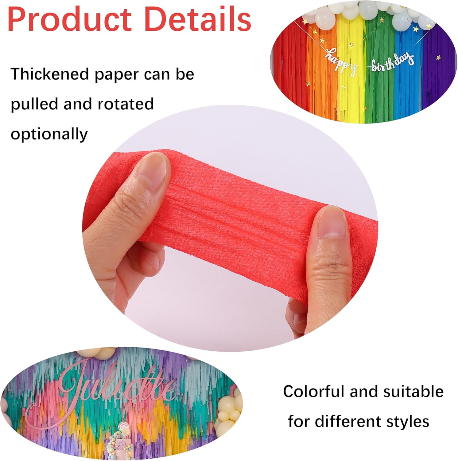 Crepe Paper Streamers 6 Rolls Rainbow Party Decorations