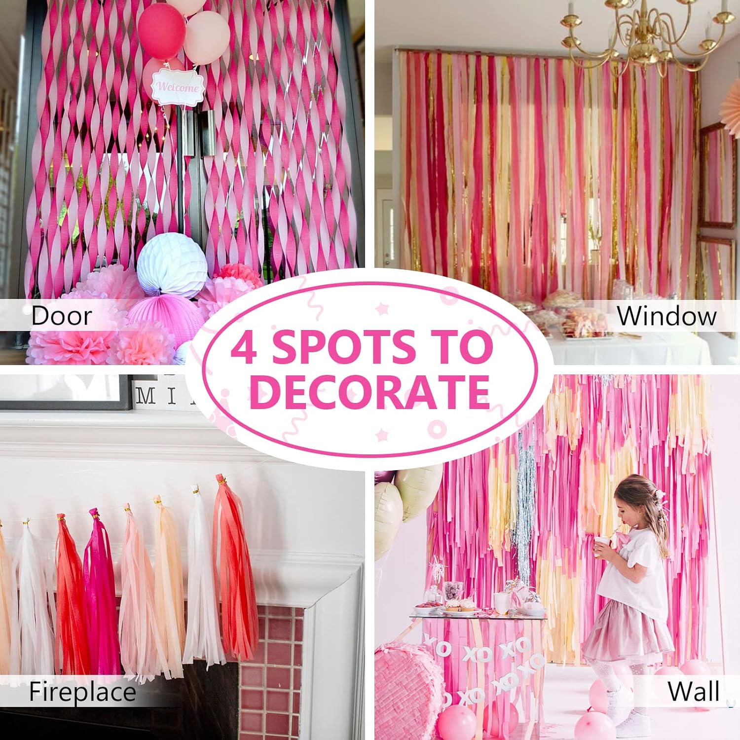 PartyWoo Crepe Paper Streamers 4 Rolls Hot Pink and Pink