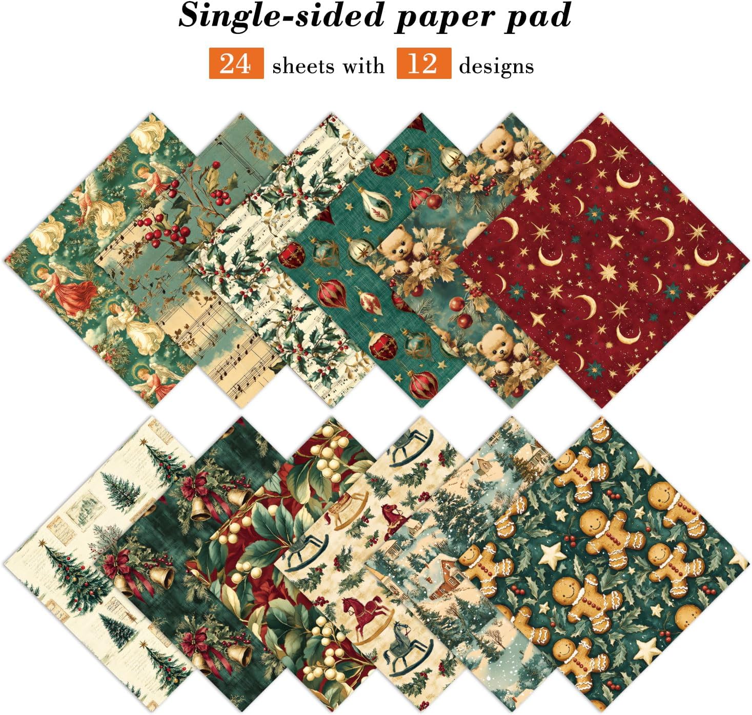 EAMOTOL 6 Inch Christmas Cardstock Paper Pad - 24 Sheets Decorative