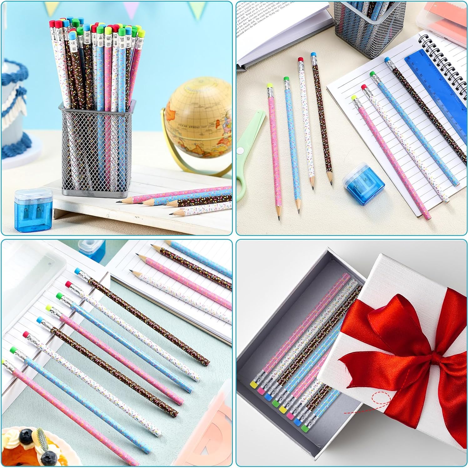 48 Donut Sprinkle Pencils with Erasers for Parties and School