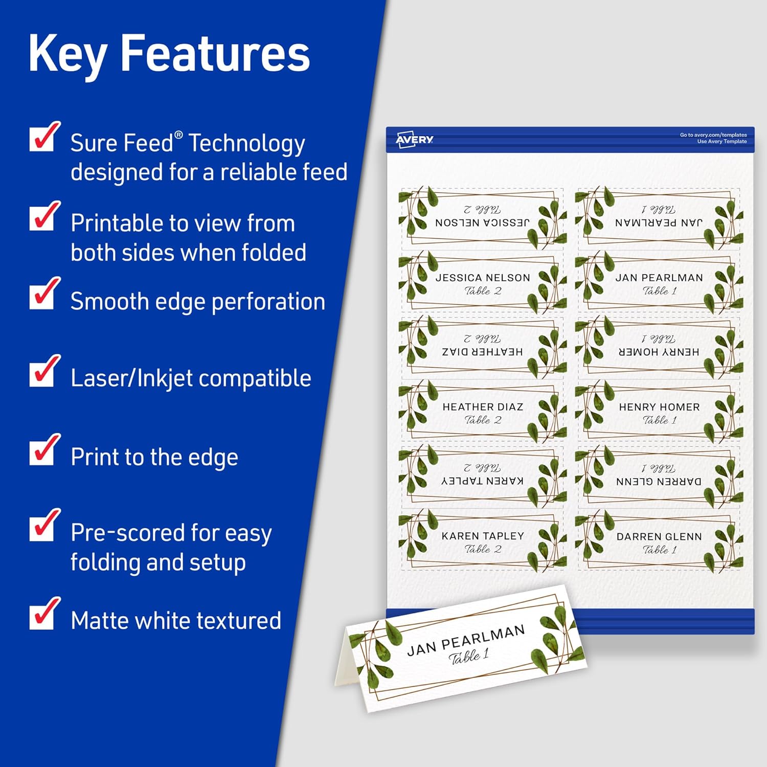 Avery 150 Blank Tent Cards with Sure Feed Technology