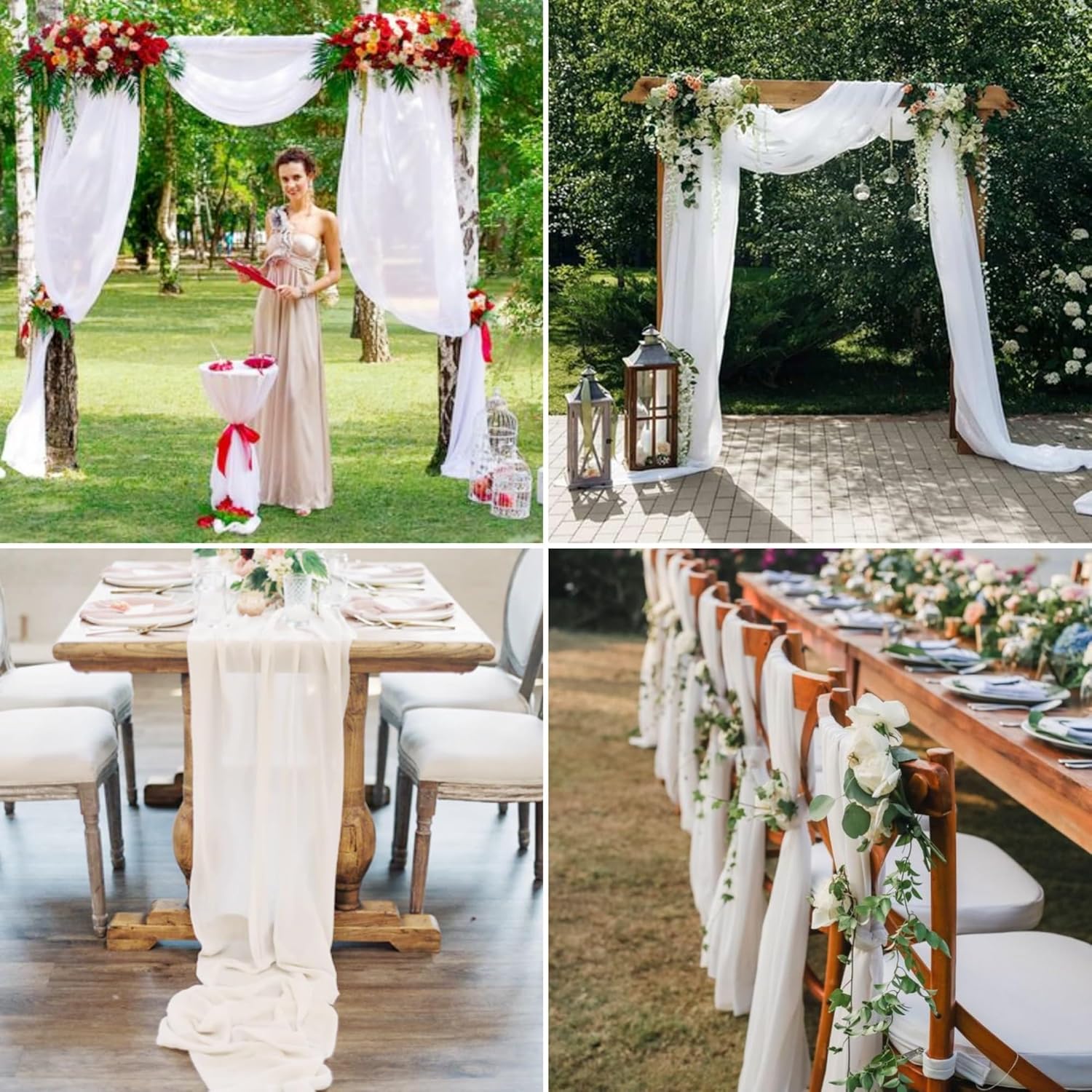 4 Panels Chiffon Wedding Arch Drapes White 20ft x 28in