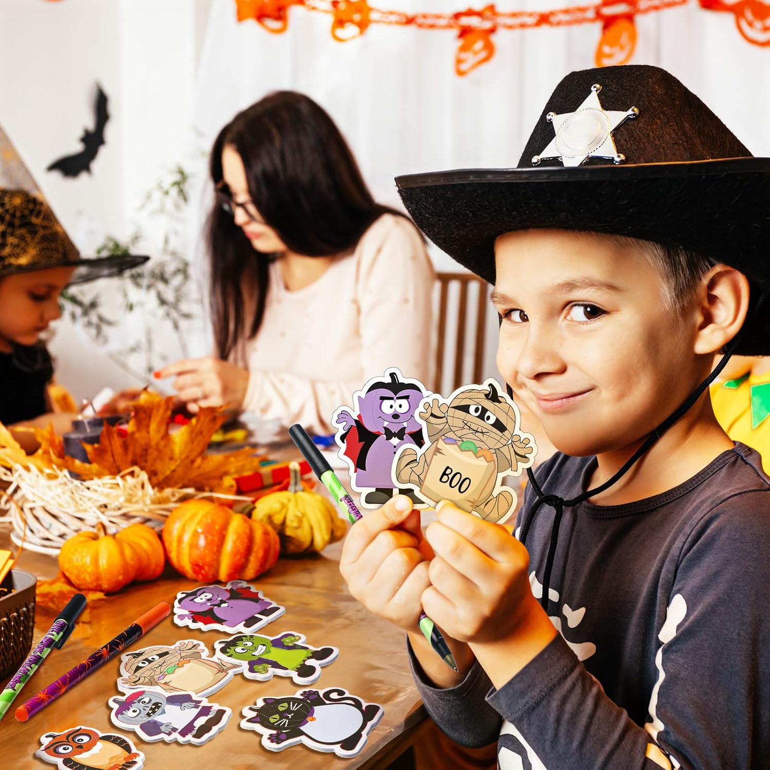 480 Sheets Halloween Sticky Notes Set with 24 Pens