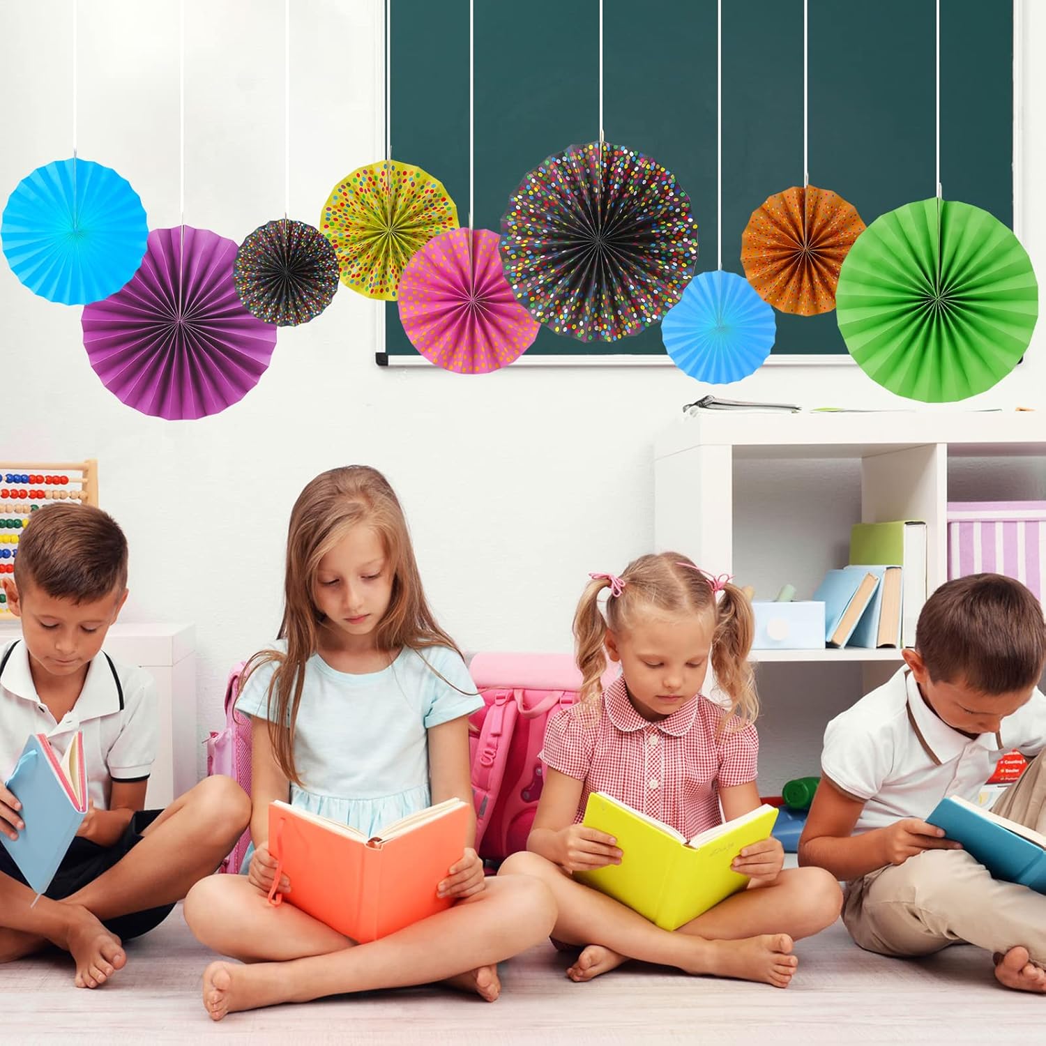 12 Piece Confetti Hanging Paper Fans for Classroom Decorations