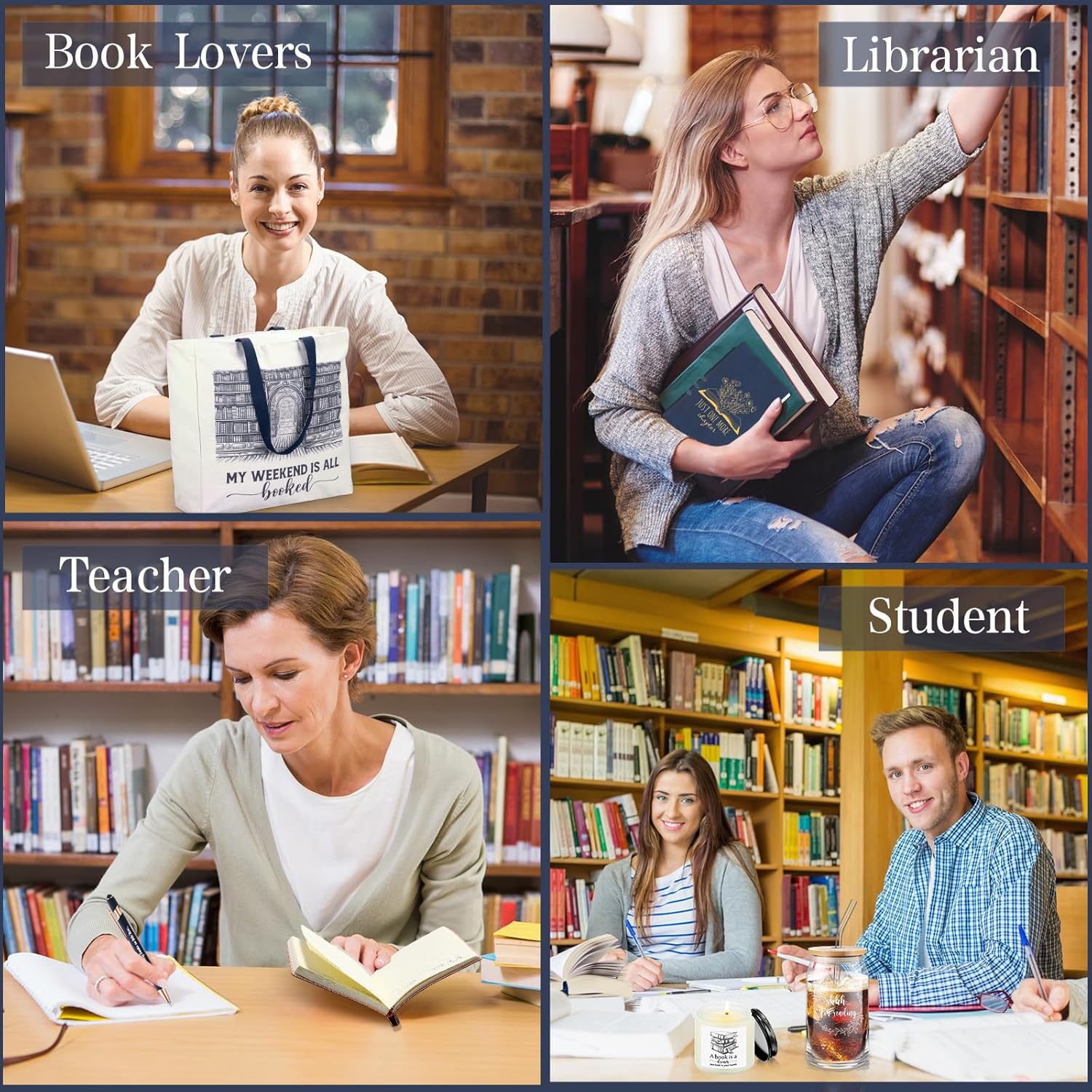 Book Lovers Gifts Set of 5 for Women Blue