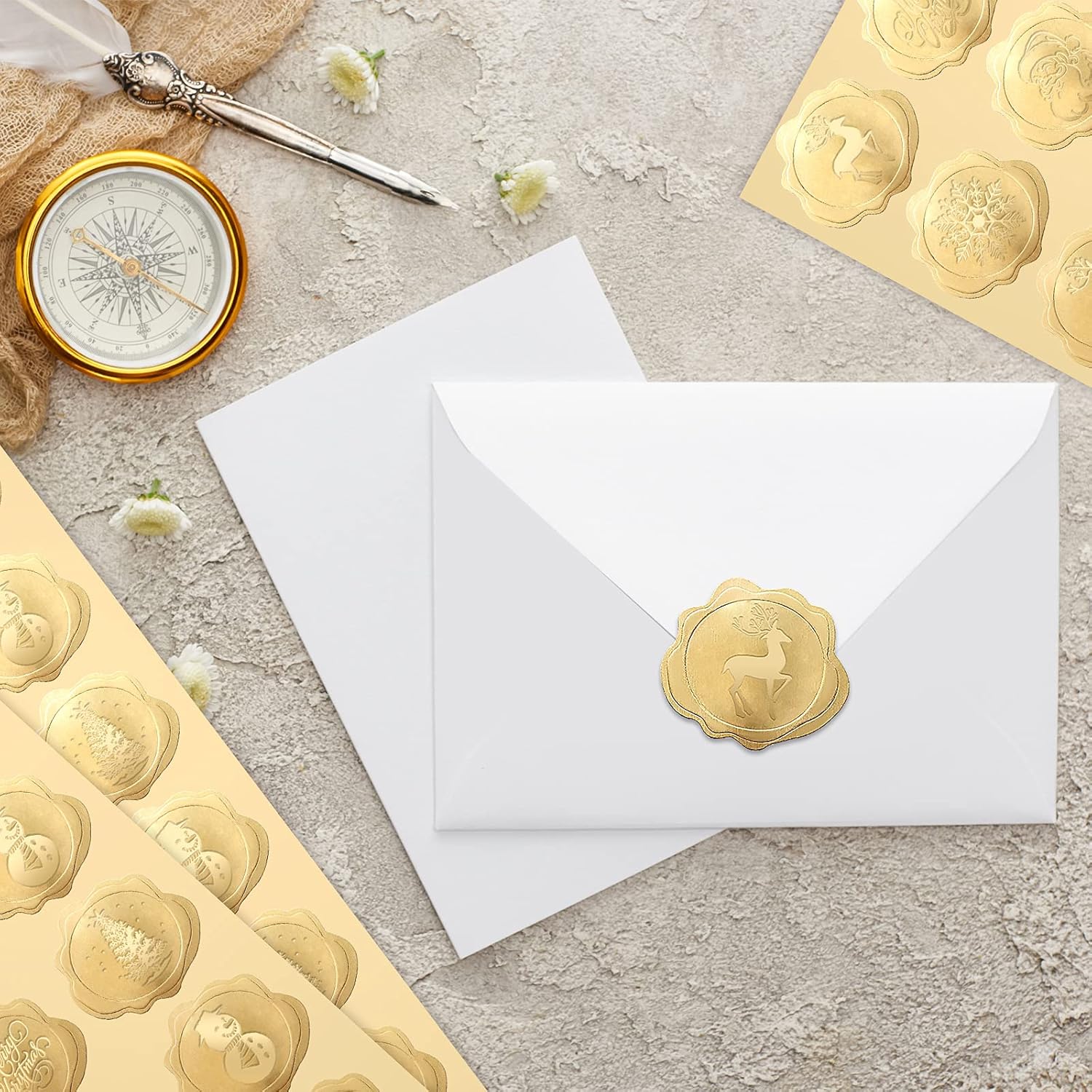 480 Pcs Gold Foil Christmas Envelope Stickers