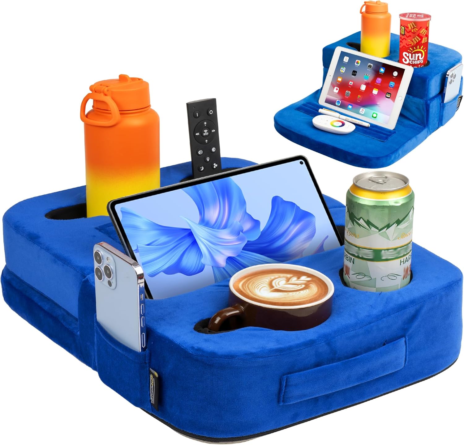 Couch Cup Holder Tray Pillow - Bed Sofa RV Car Compatible