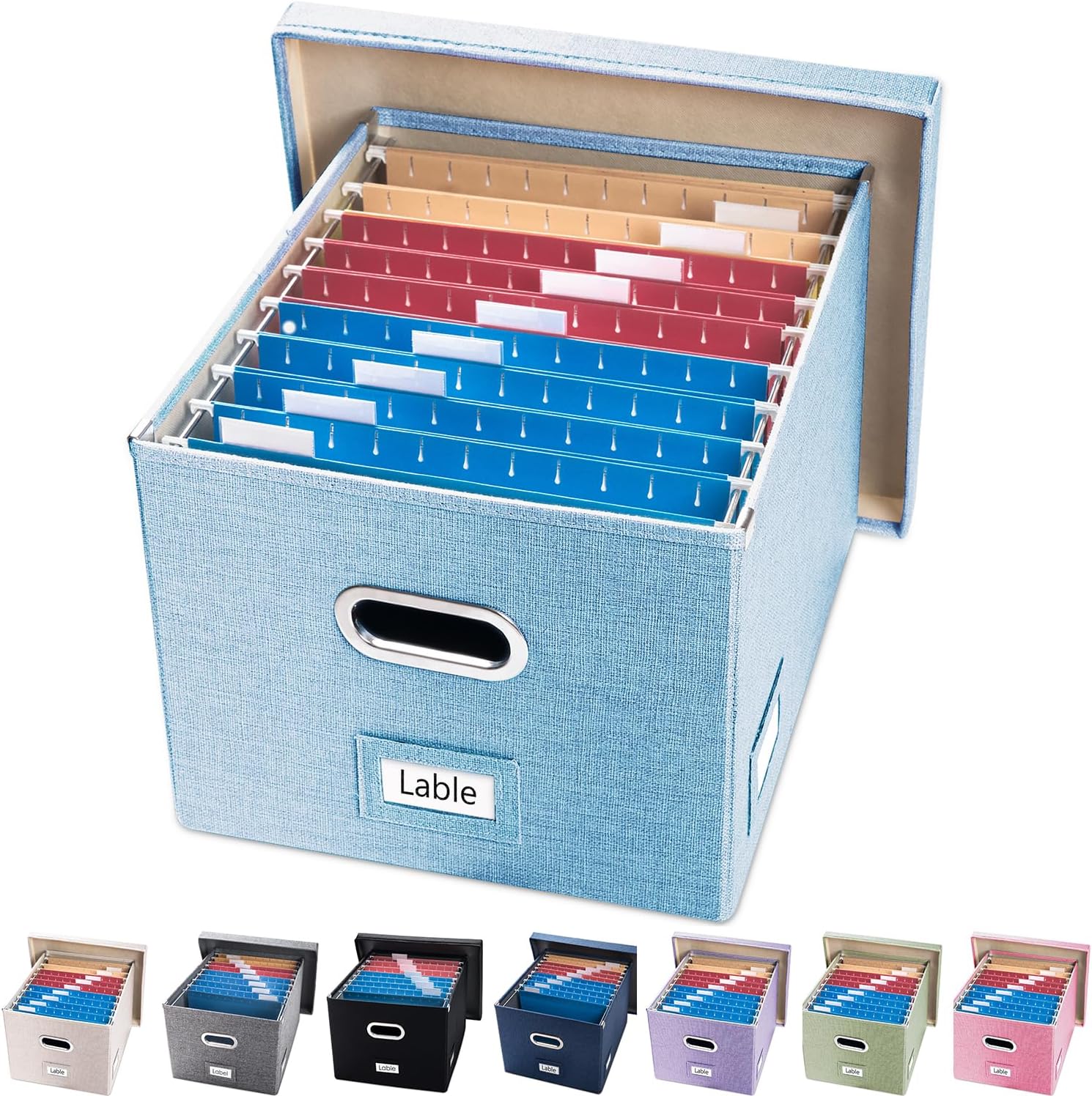 PRANDOM File Organizer Box - Collapsible Letter Legal Blue Storage with Lids